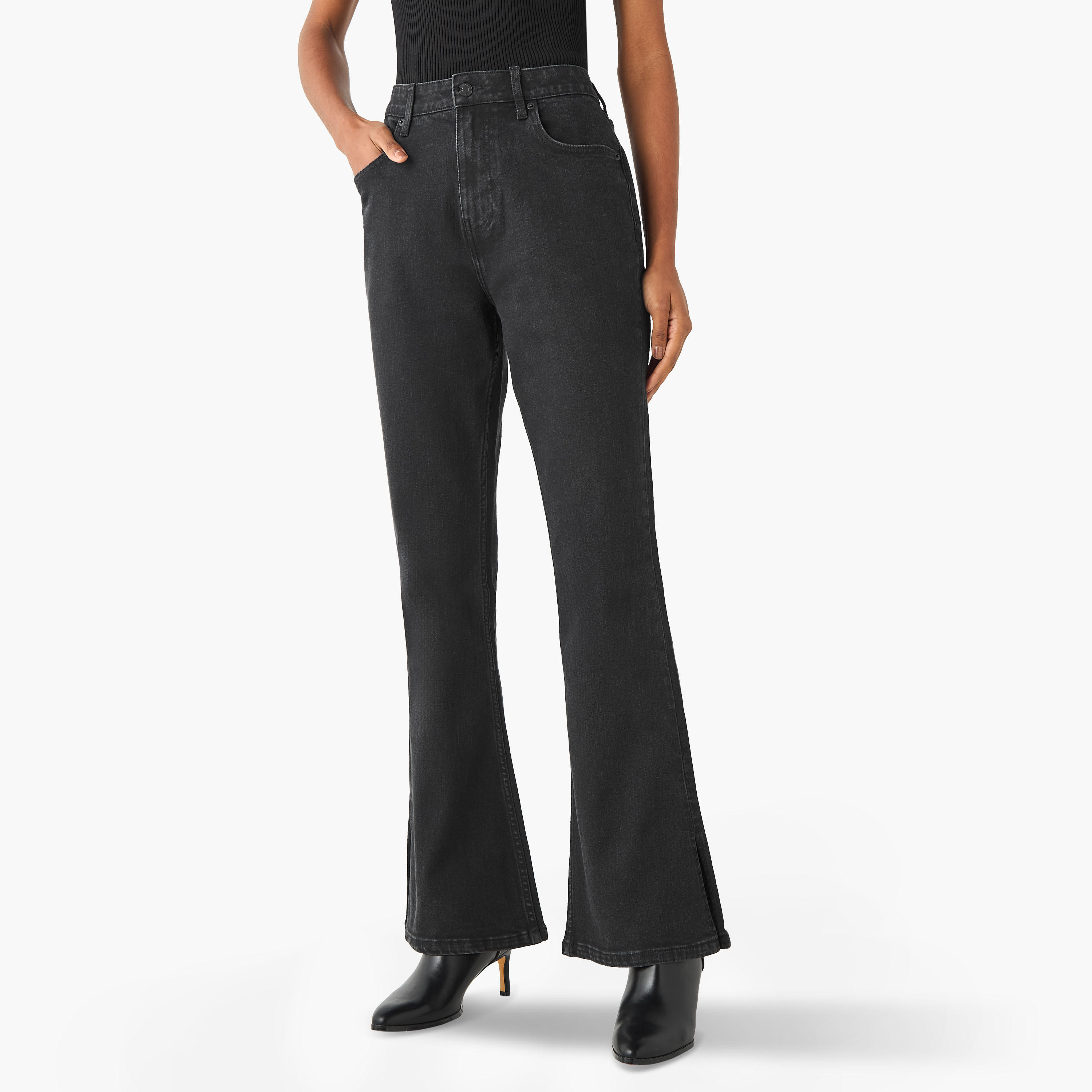 Flared High-Rise Cotton Jeans with Pockets-women-clothing-bottoms-jeans-image-1
