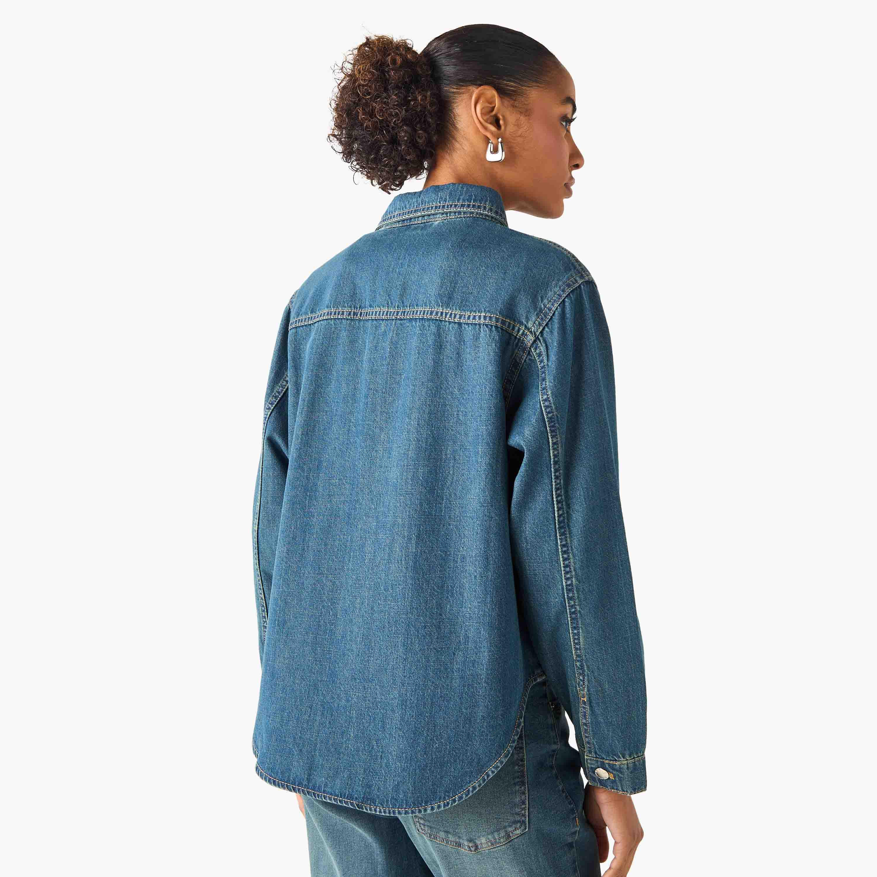 Relaxed Fit Denim Shirt with Pockets-women-clothing-shirtsandblouses-shirts-image-4