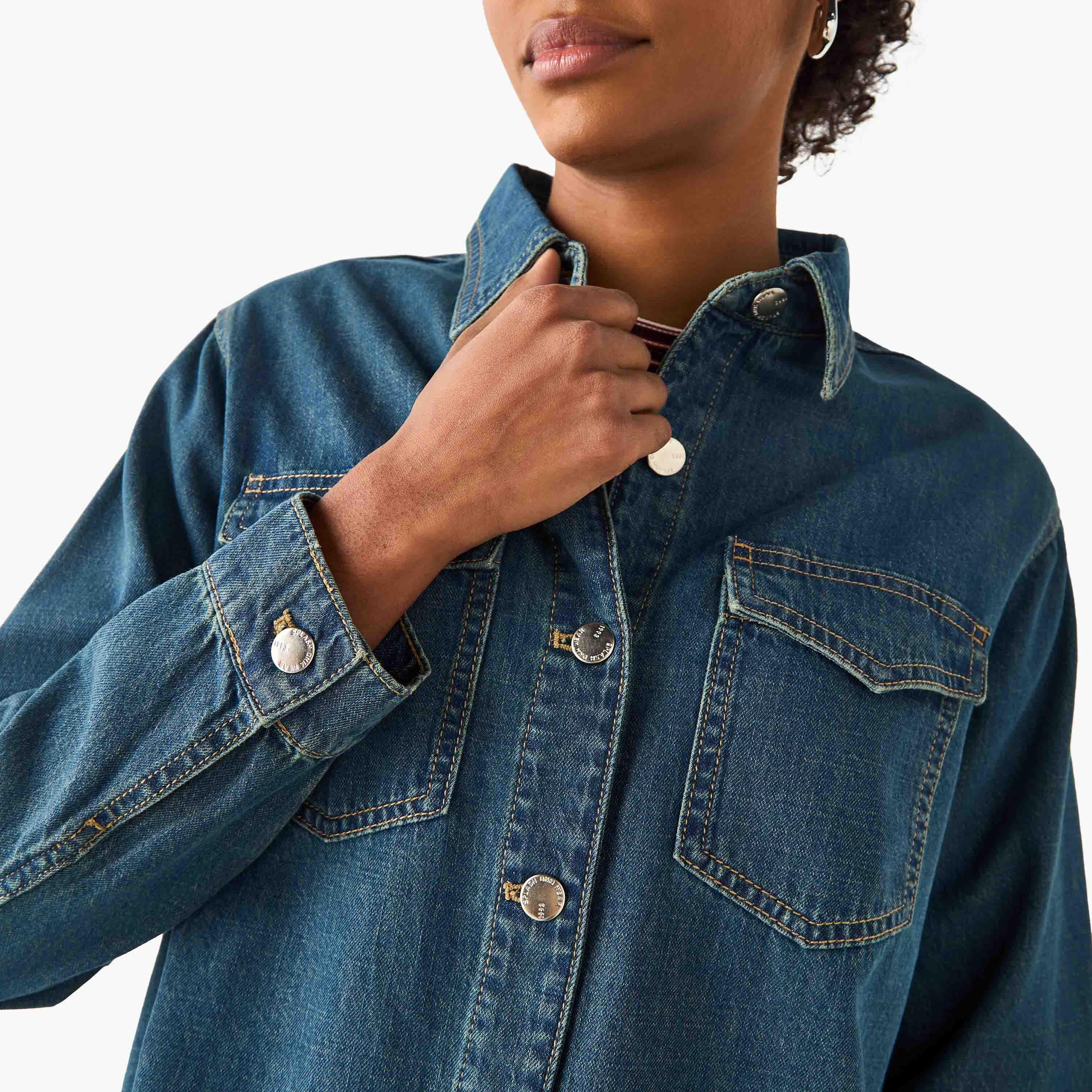 Relaxed Fit Denim Shirt with Pockets-women-clothing-shirtsandblouses-shirts-image-5