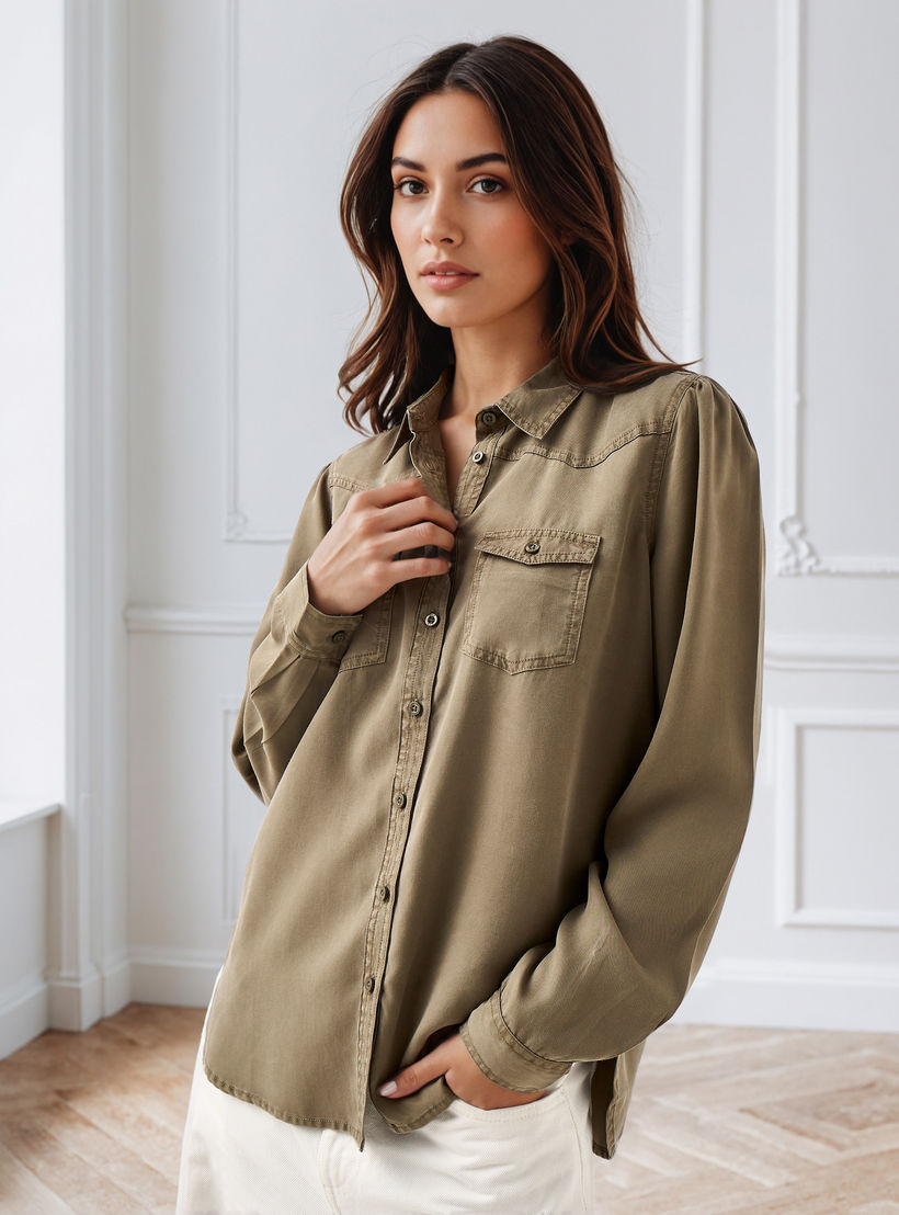Regular Fit Tencel Denim Shirt with Pockets-women-clothing-shirtsandblouses-shirts-image-1