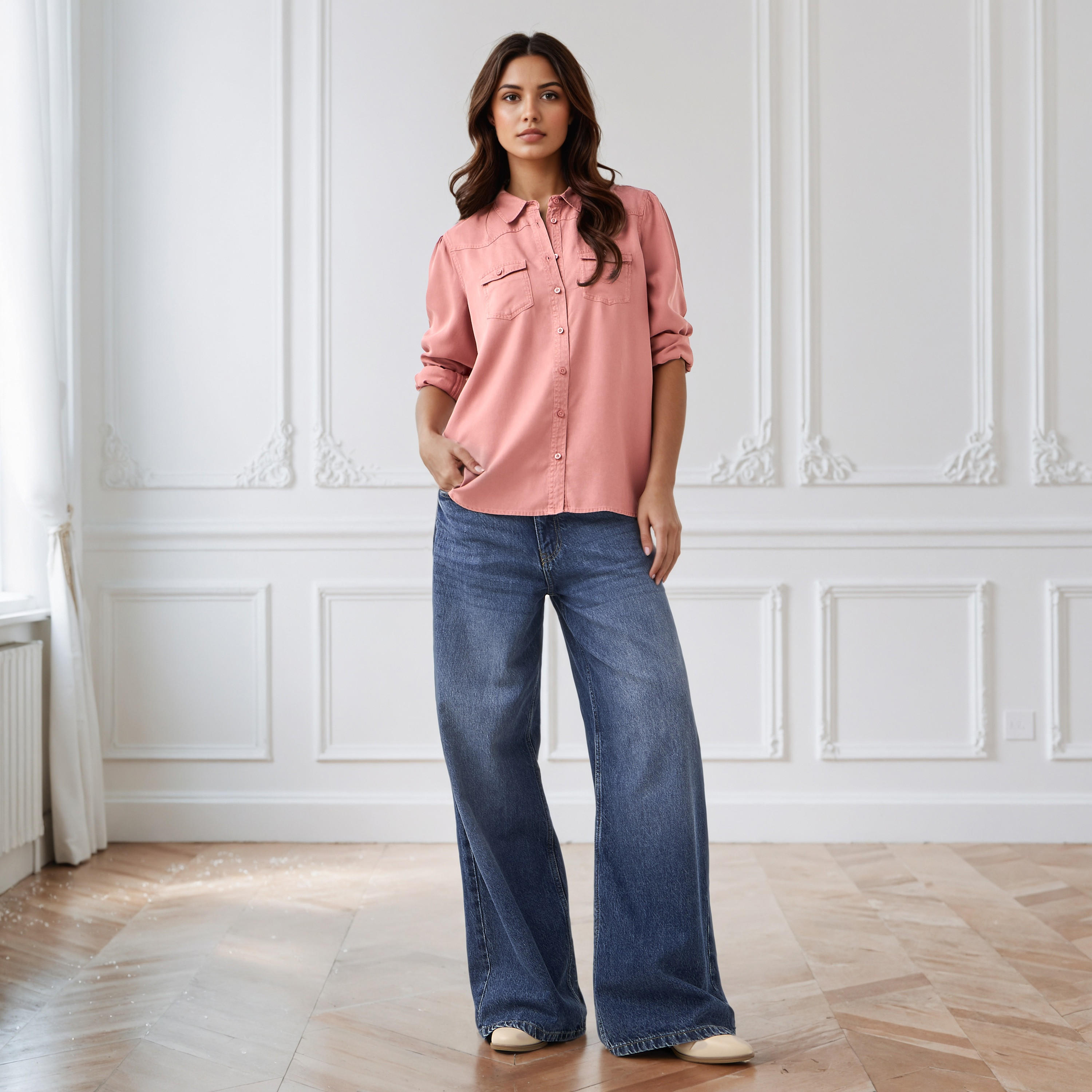 Regular Fit Tencel Denim Shirt with Pockets-women-clothing-shirtsandblouses-shirts-image-2