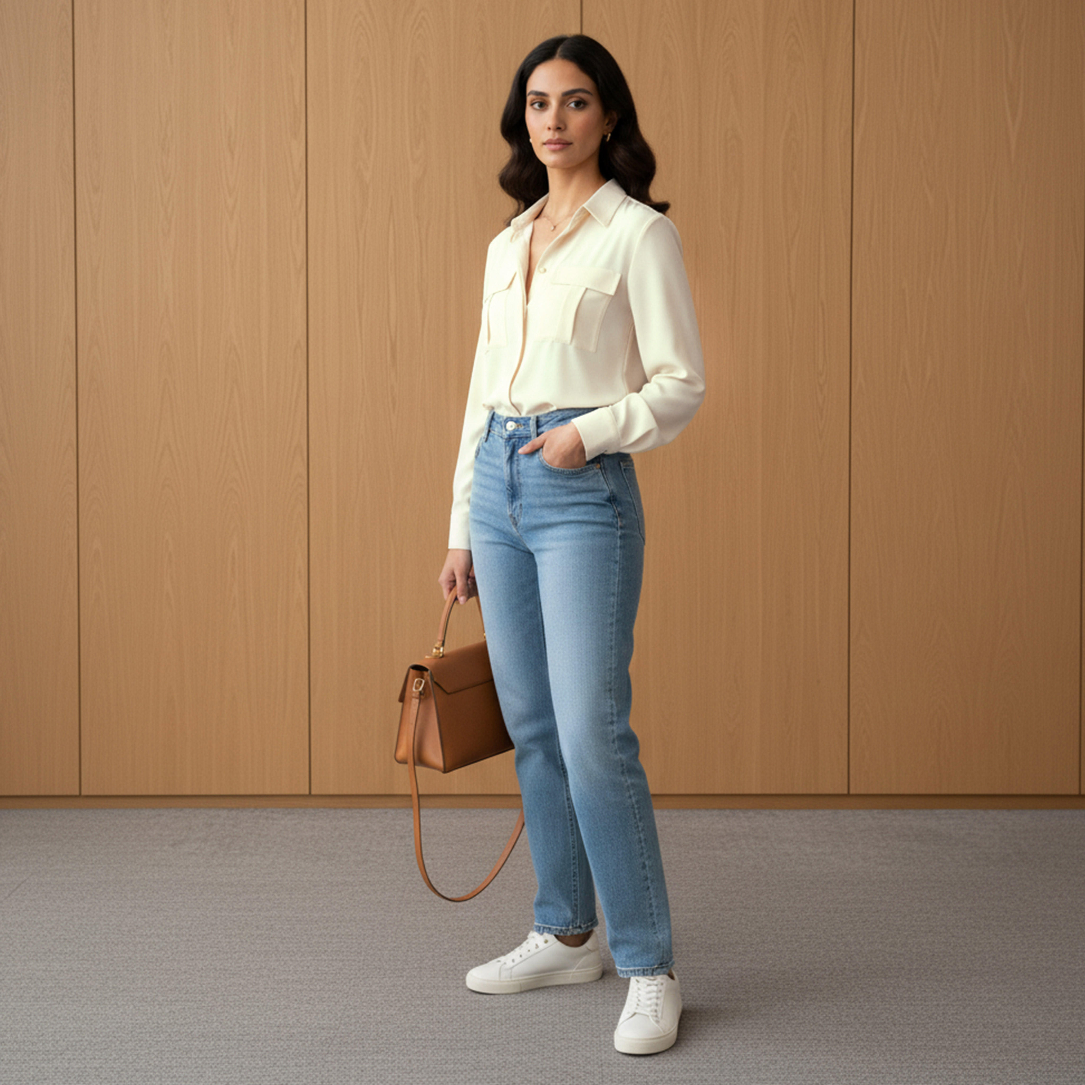 قميص تينسل دينم بقصة عادية وجيوب-women-clothing-shirtsandblouses-shirts-image-3