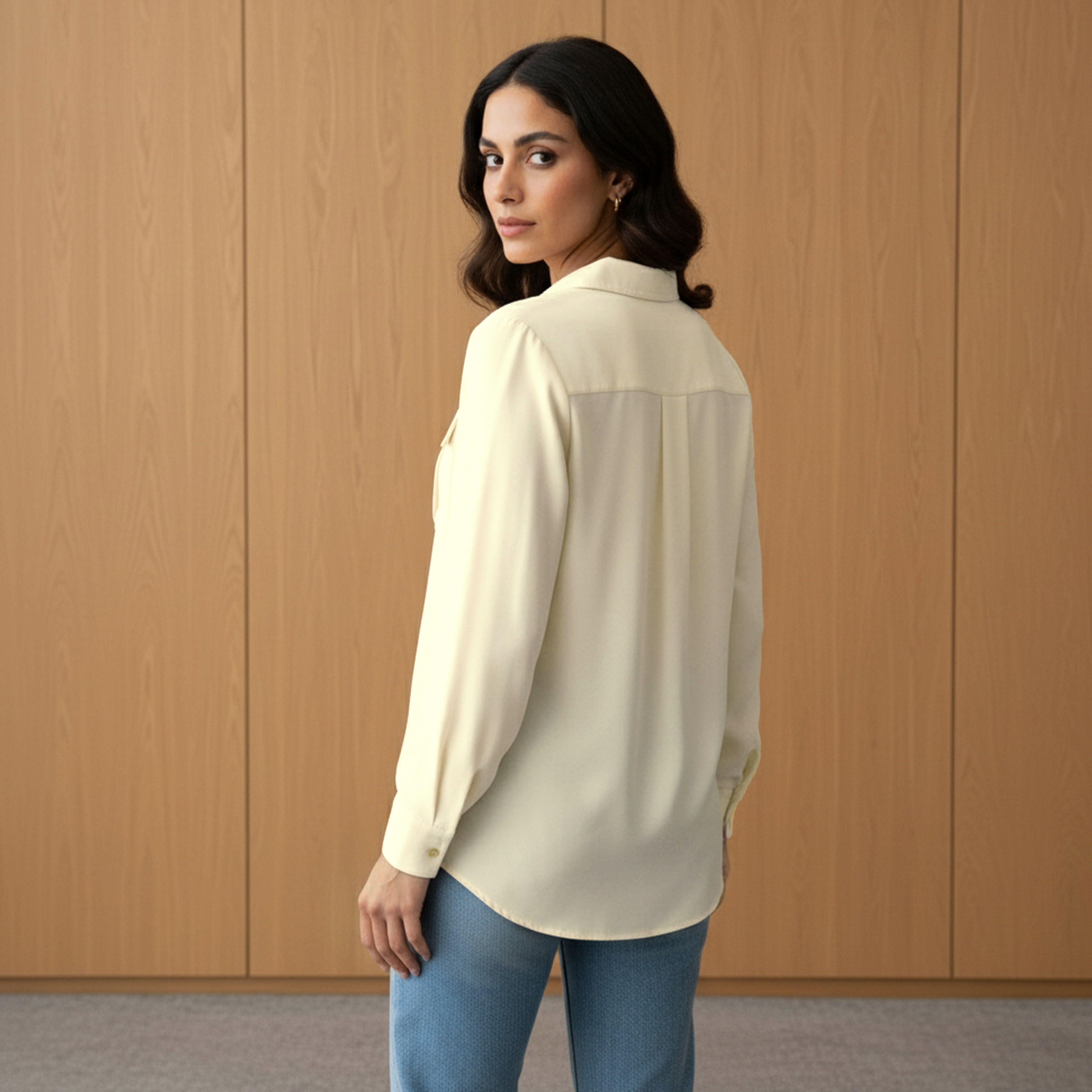 قميص تينسل دينم بقصة عادية وجيوب-women-clothing-shirtsandblouses-shirts-image-2