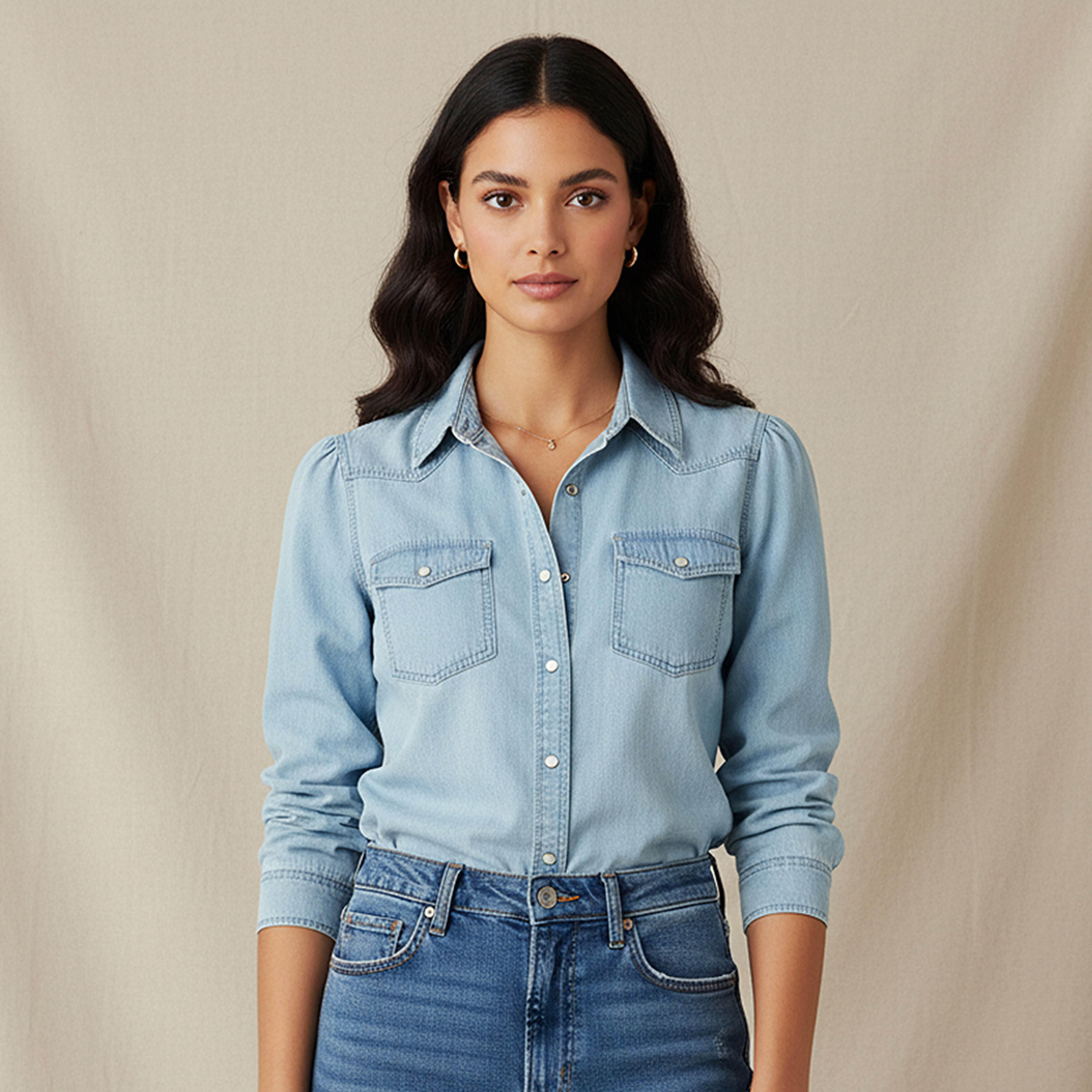 Regular Fit Tencel Denim Shirt with Pockets-women-clothing-shirtsandblouses-shirts-image-1