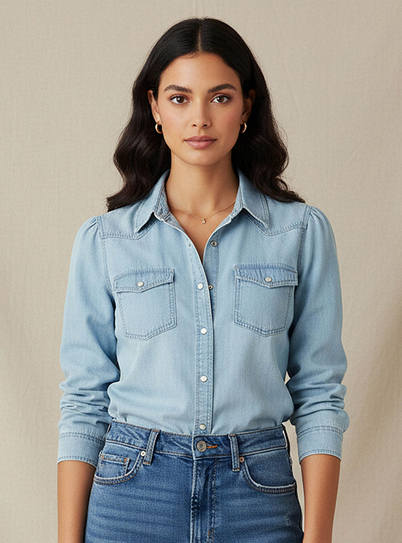 Regular Fit Tencel Denim Shirt with Pockets-women-clothing-shirtsandblouses-shirts-image-1