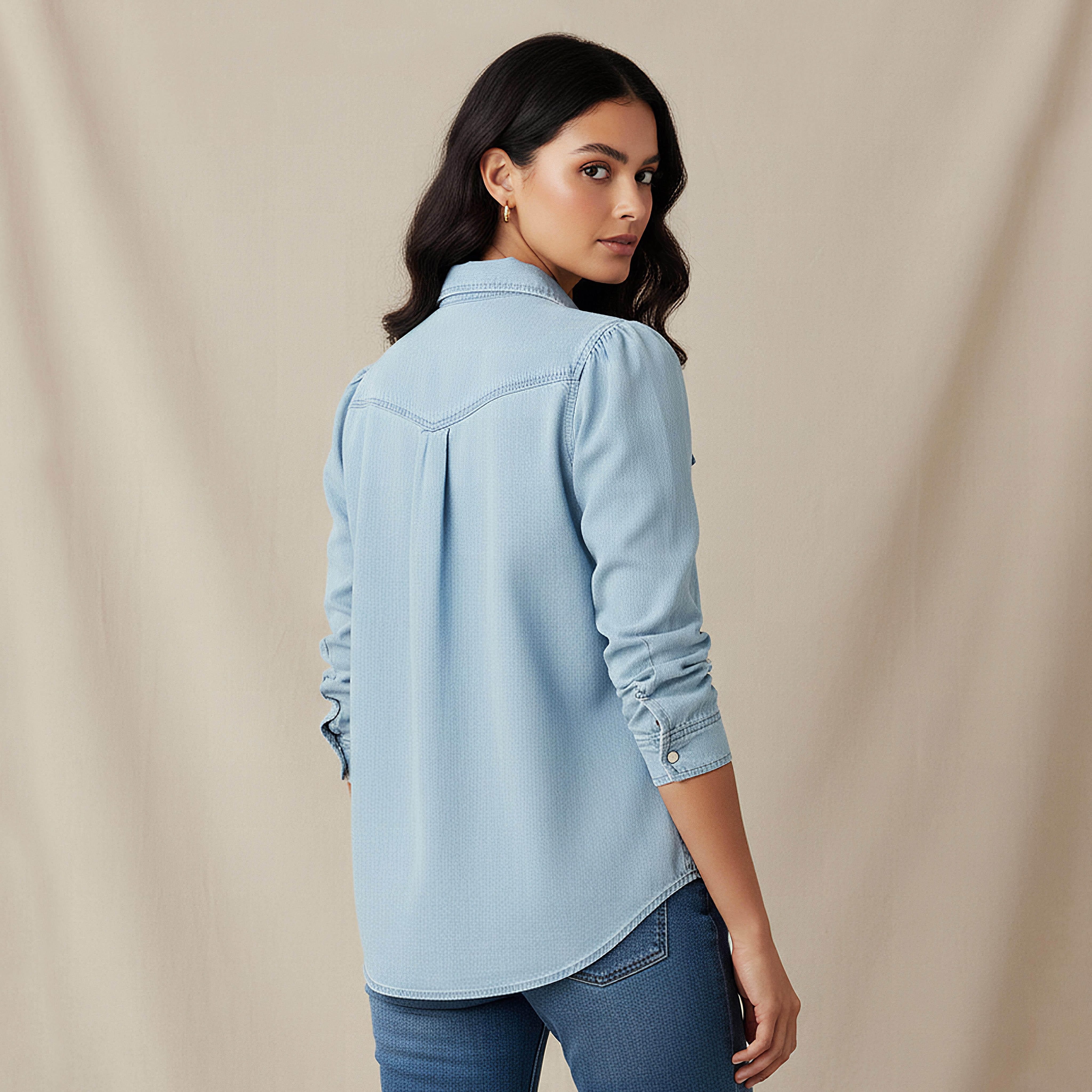 Regular Fit Tencel Denim Shirt with Pockets-women-clothing-shirtsandblouses-shirts-image-3