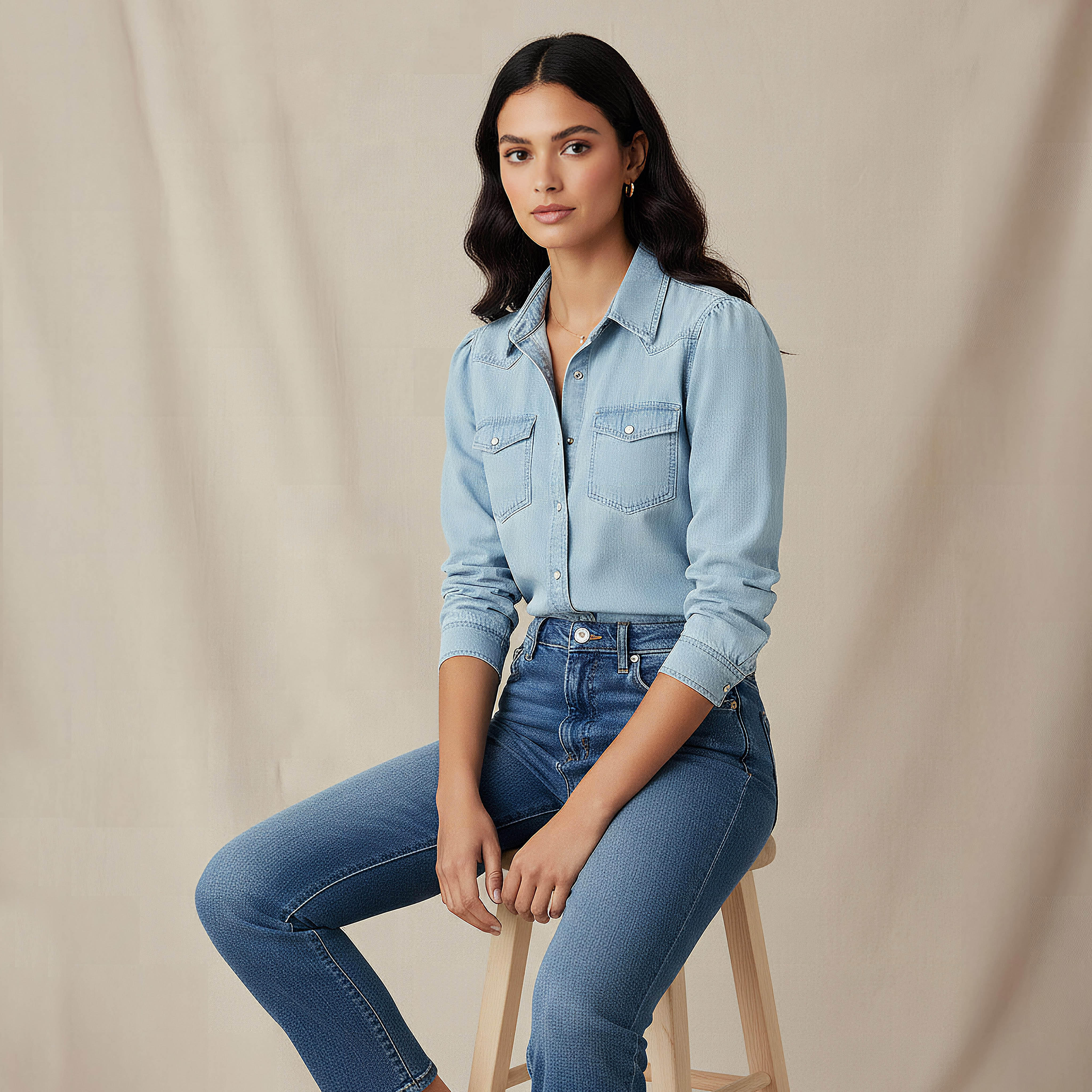 Regular Fit Tencel Denim Shirt with Pockets-women-clothing-shirtsandblouses-shirts-image-5