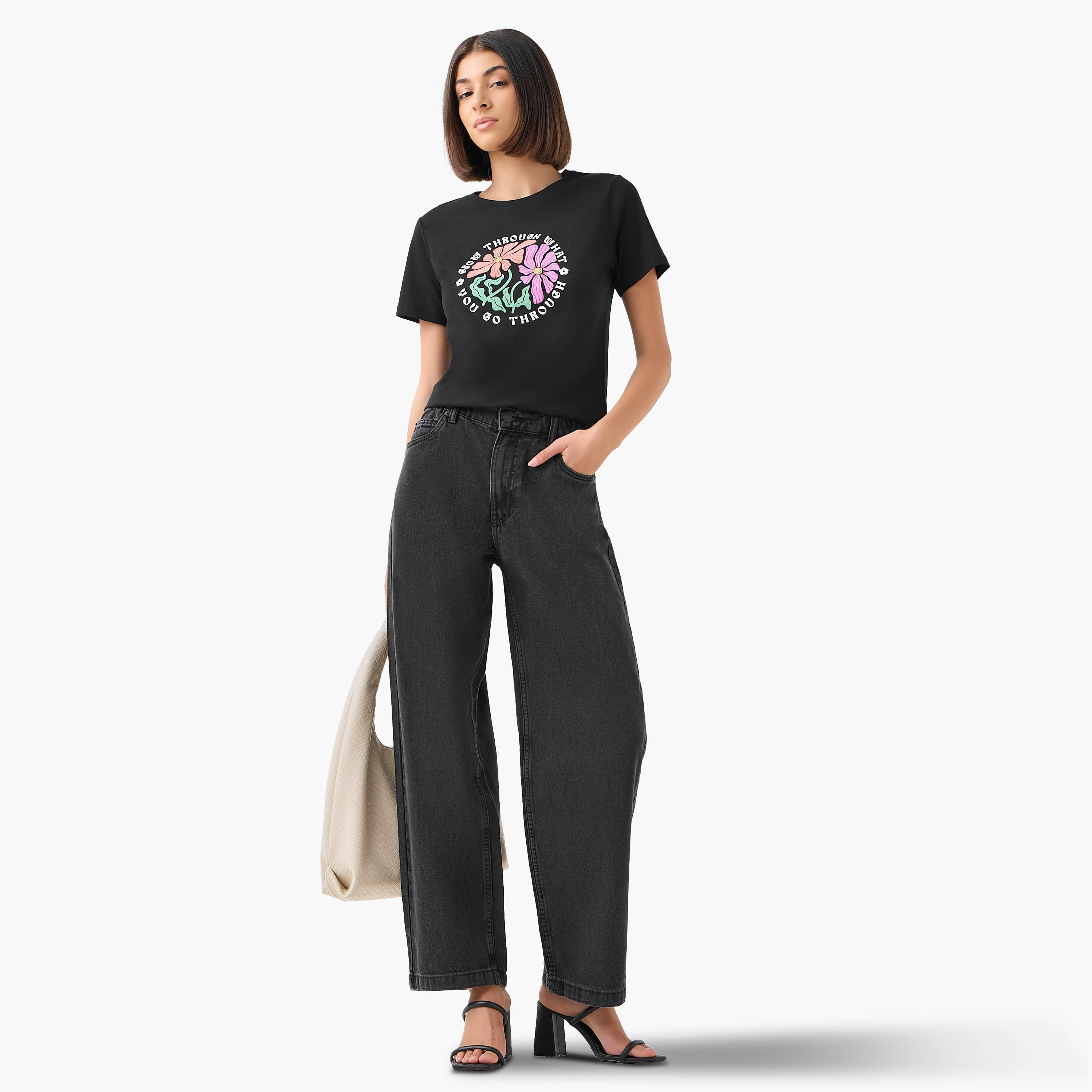 بنطلون جينز قطن واسع الساقين بخصر مرن-women-clothing-bottoms-jeans-image-2