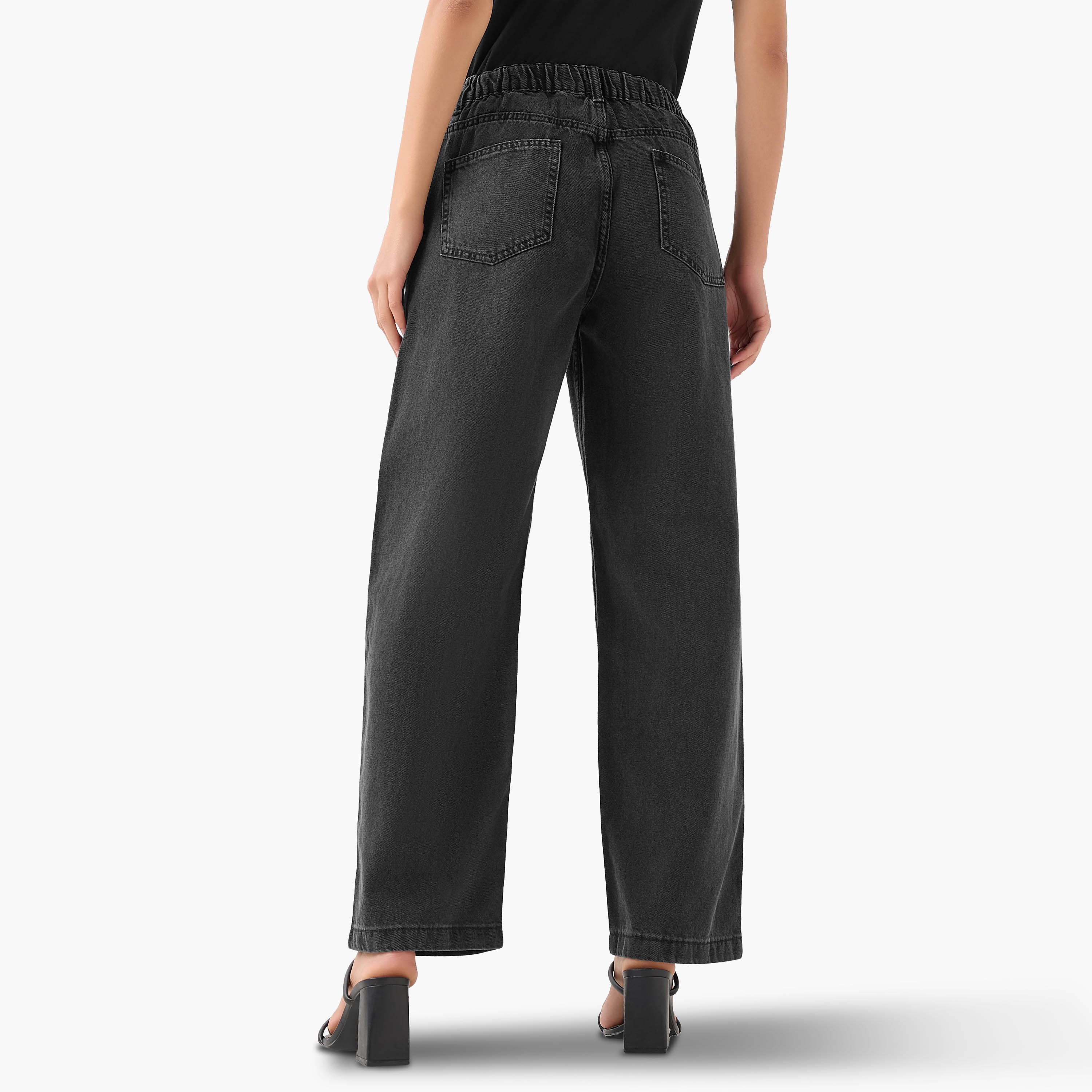 بنطلون جينز قطن واسع الساقين بخصر مرن-women-clothing-bottoms-jeans-image-3