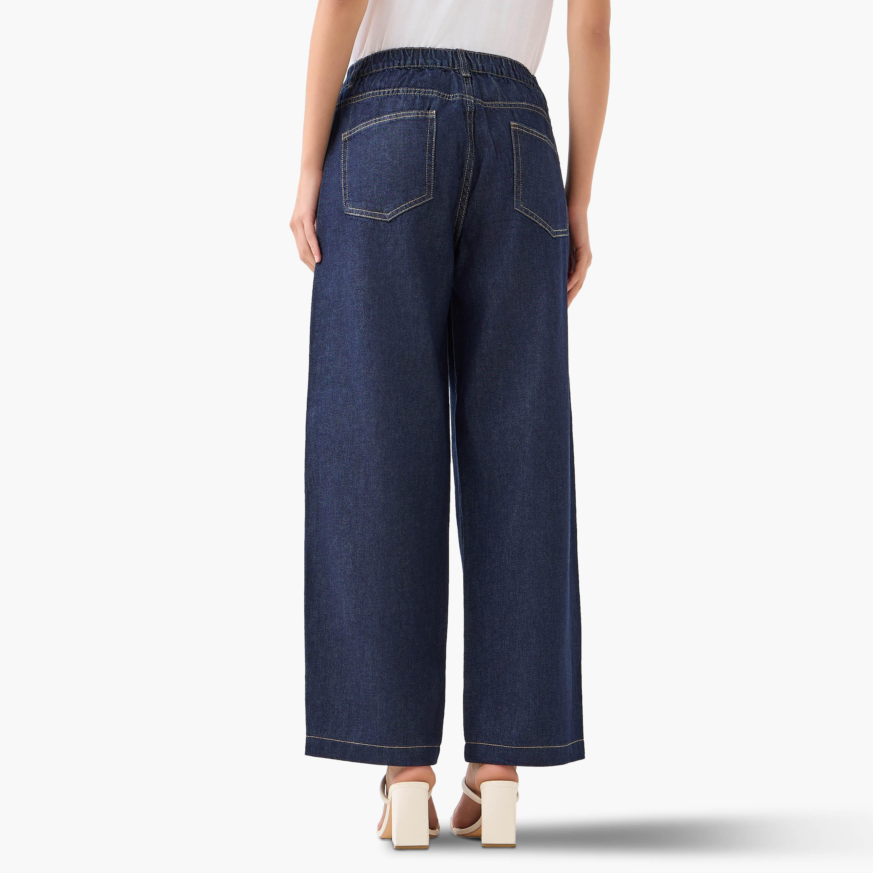 بنطلون جينز قطن واسع الساقين بخصر مرن-women-clothing-bottoms-jeans-image-3