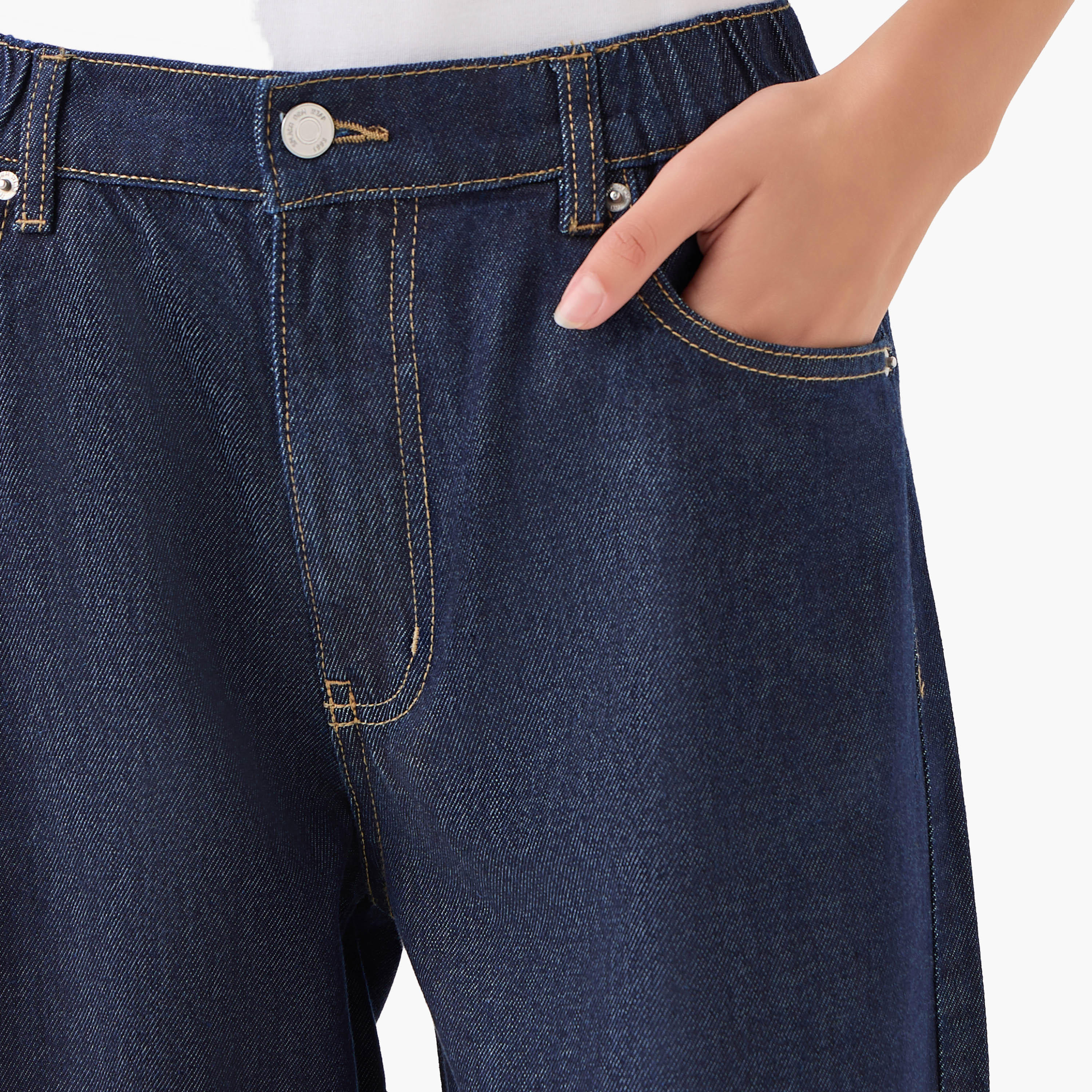 بنطلون جينز قطن واسع الساقين بخصر مرن-women-clothing-bottoms-jeans-image-4