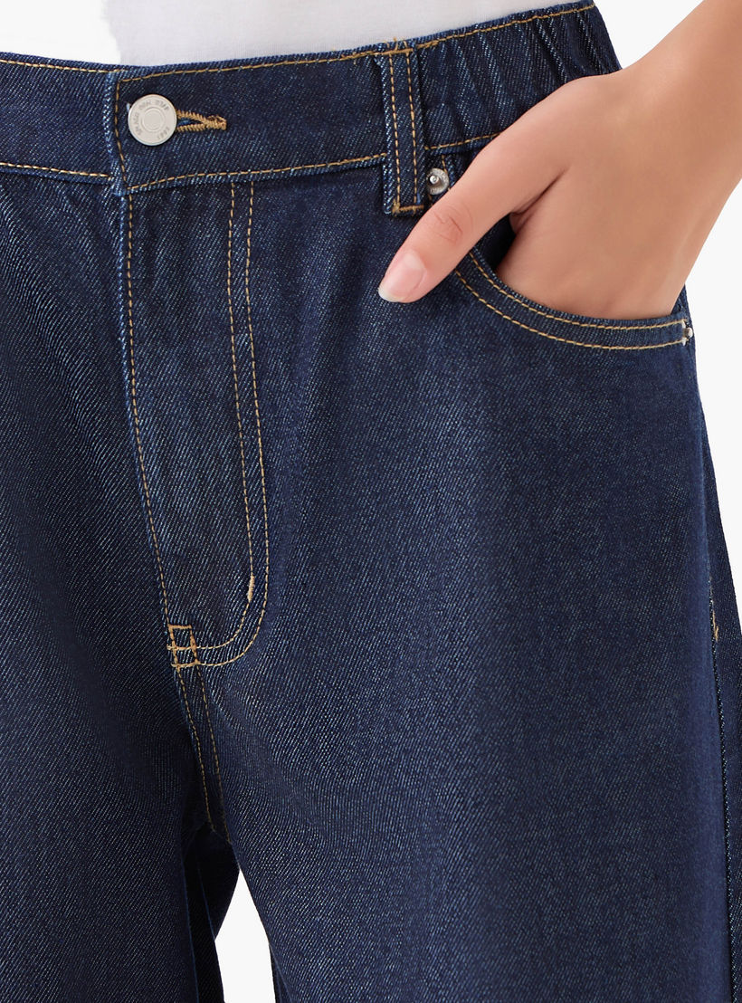 بنطلون جينز قطن واسع الساقين بخصر مرن-women-clothing-bottoms-jeans-image-4