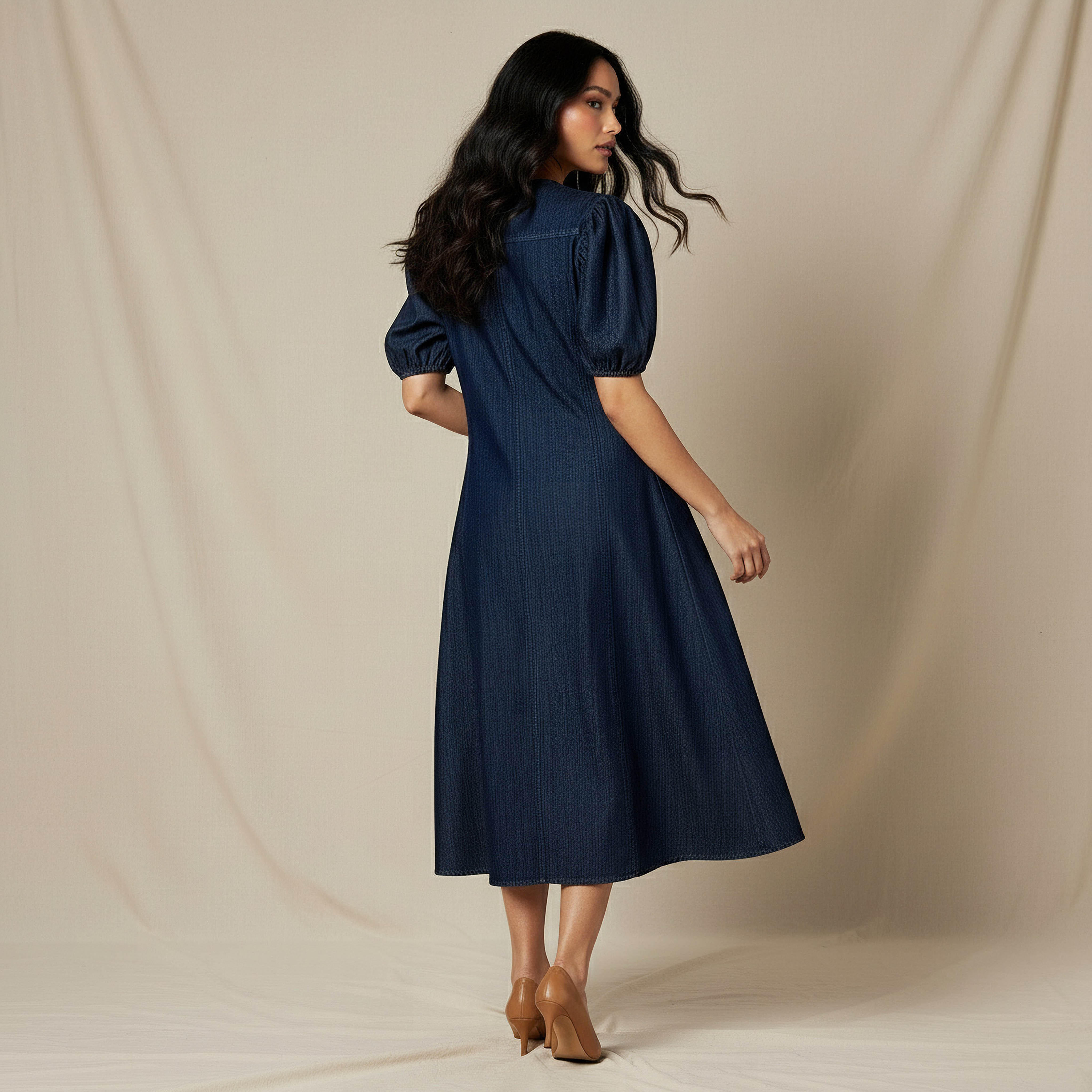 فستان قميص ميدي قطن بأكمام منفوخة-women-clothing-dresses-image-3