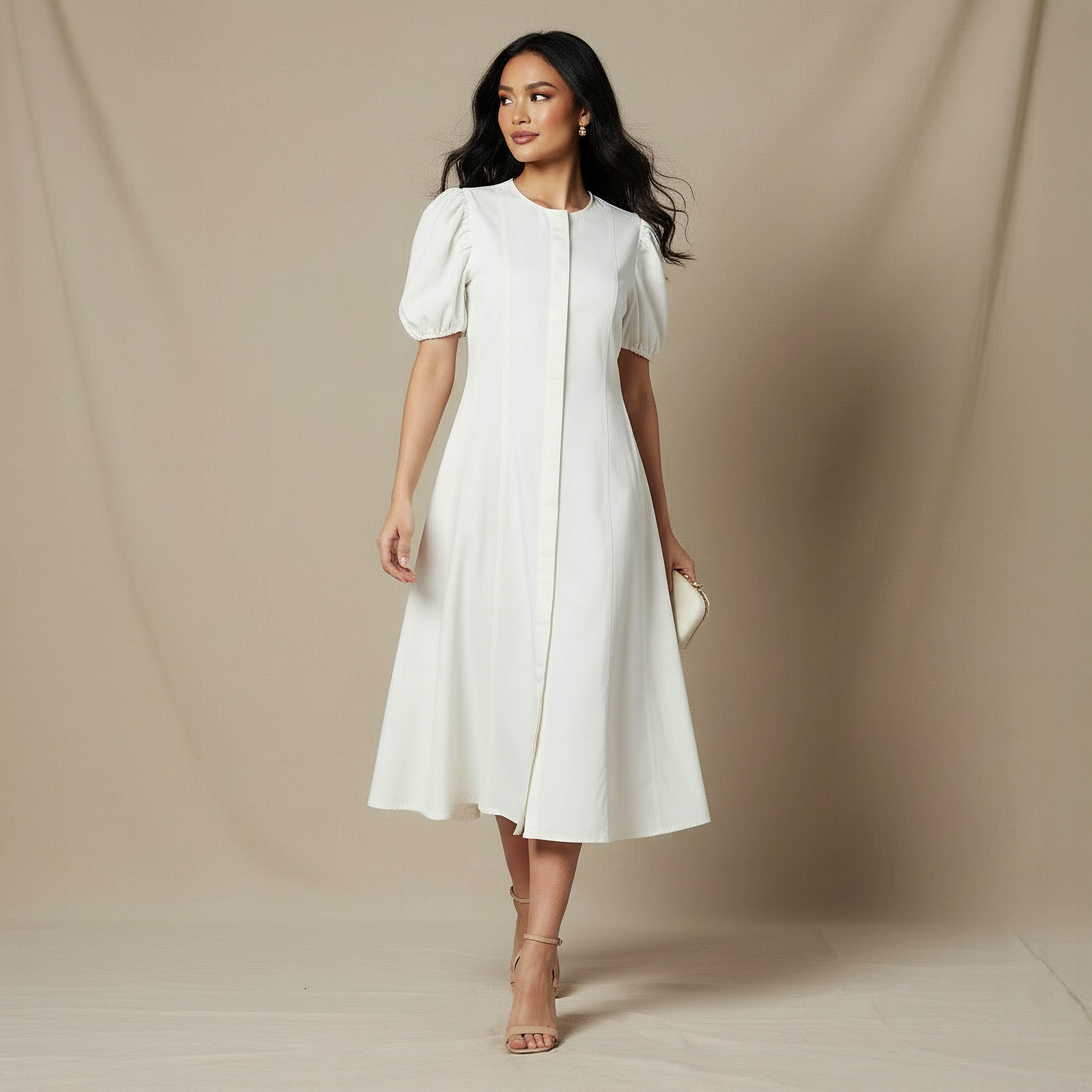فستان قميص ميدي قطن بأكمام منفوخة-women-clothing-dresses-image-2