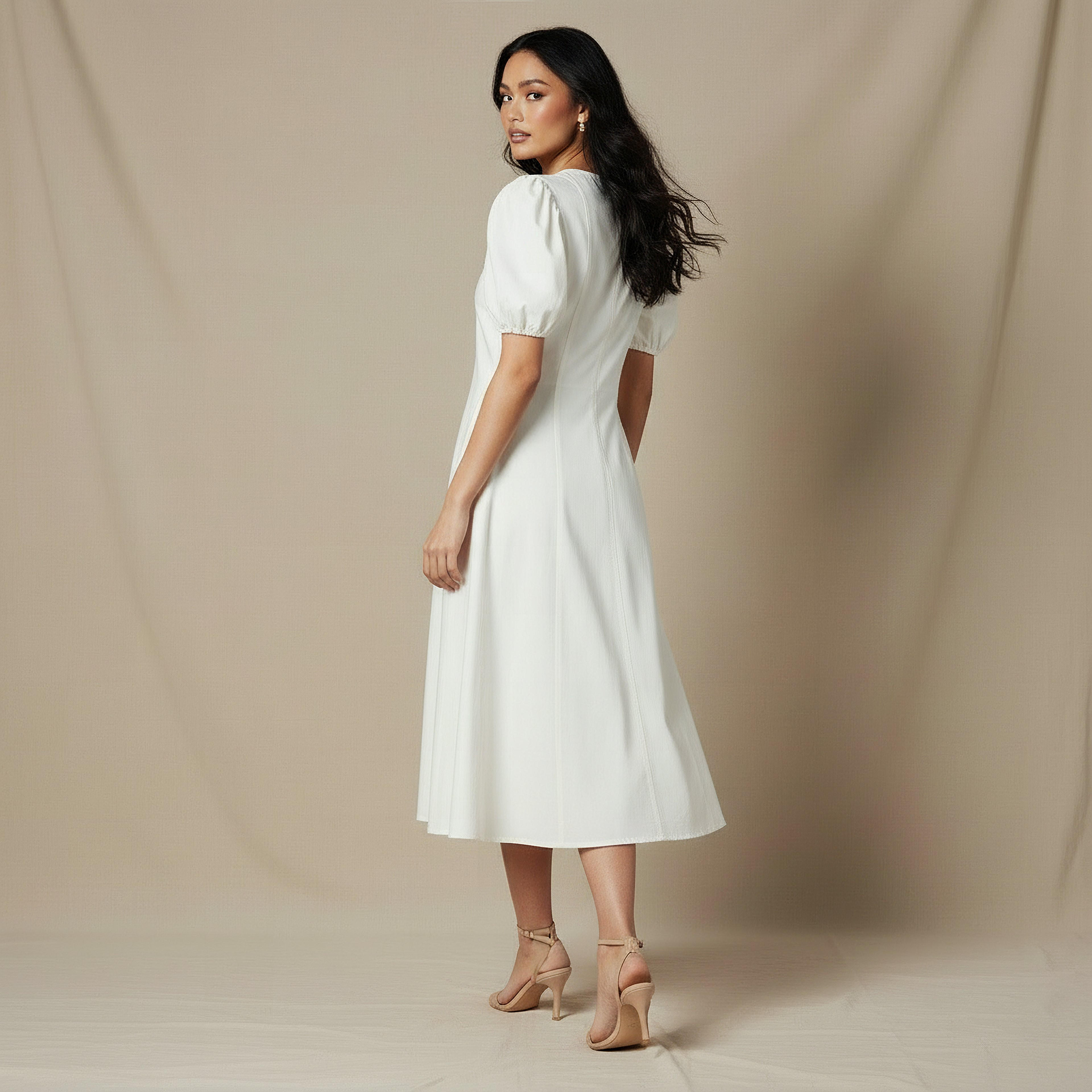 فستان قميص ميدي قطن بأكمام منفوخة-women-clothing-dresses-image-3