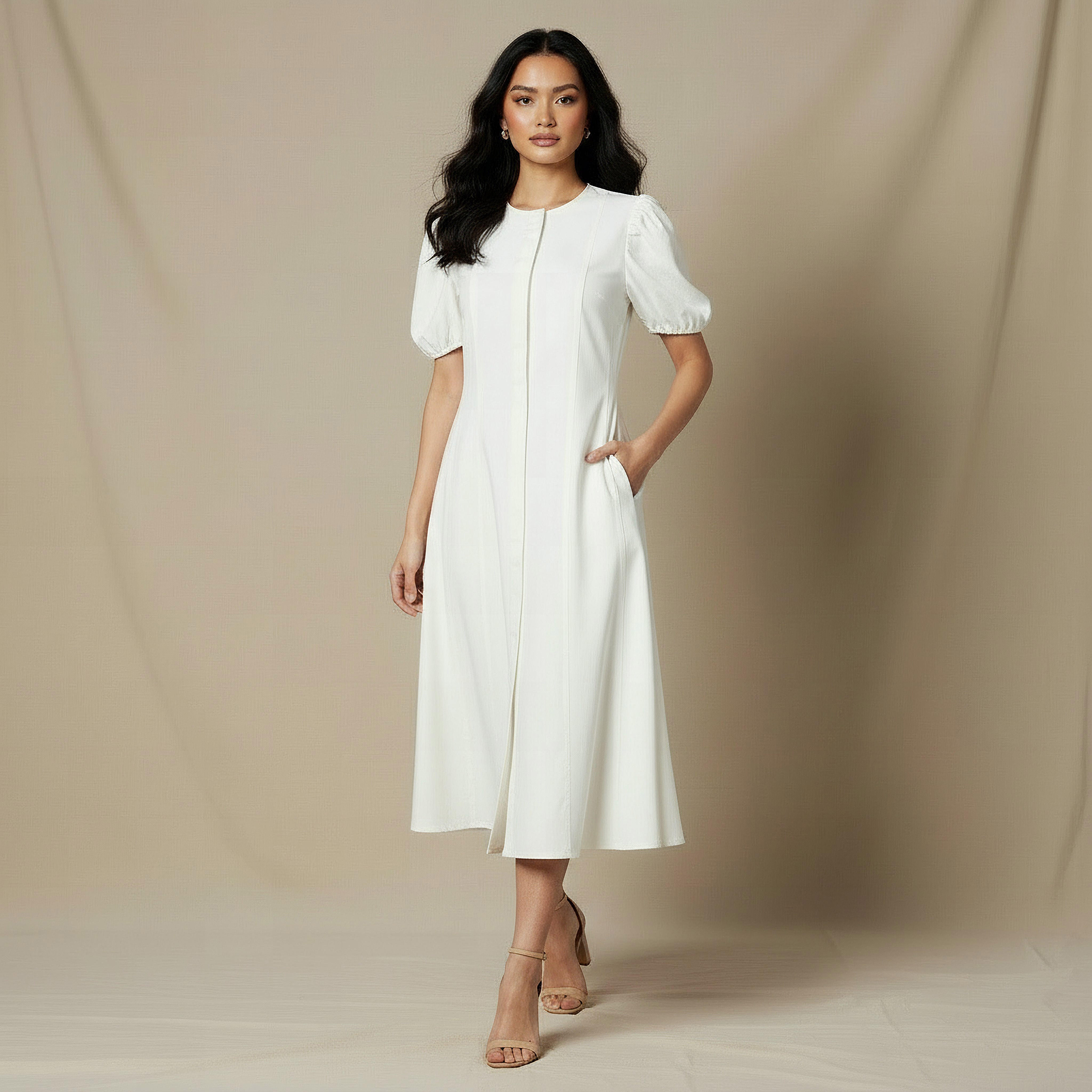 فستان قميص ميدي قطن بأكمام منفوخة-women-clothing-dresses-image-5