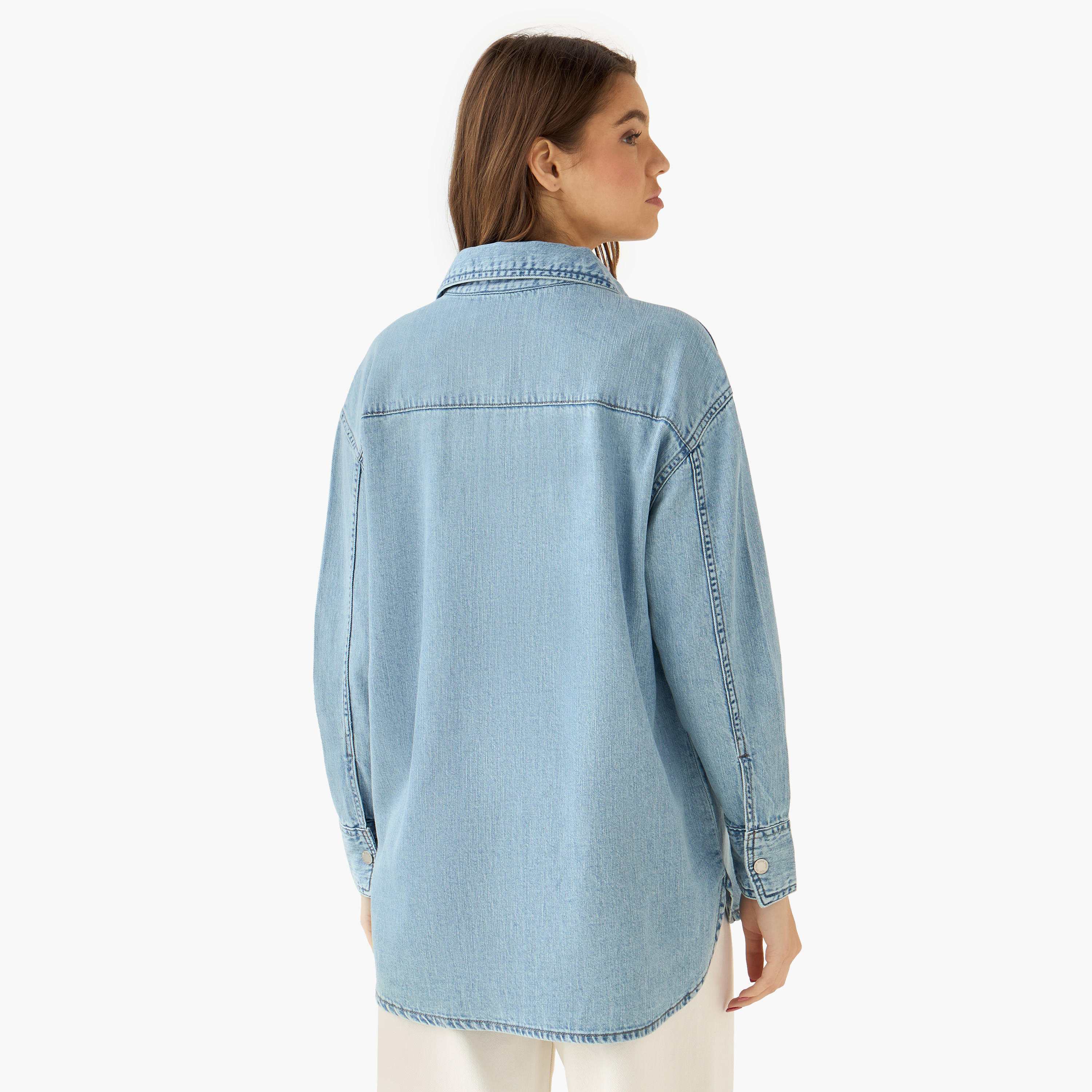 قميص دينم قطن فضفاض بجيوب-women-clothing-shirtsandblouses-shirts-image-4