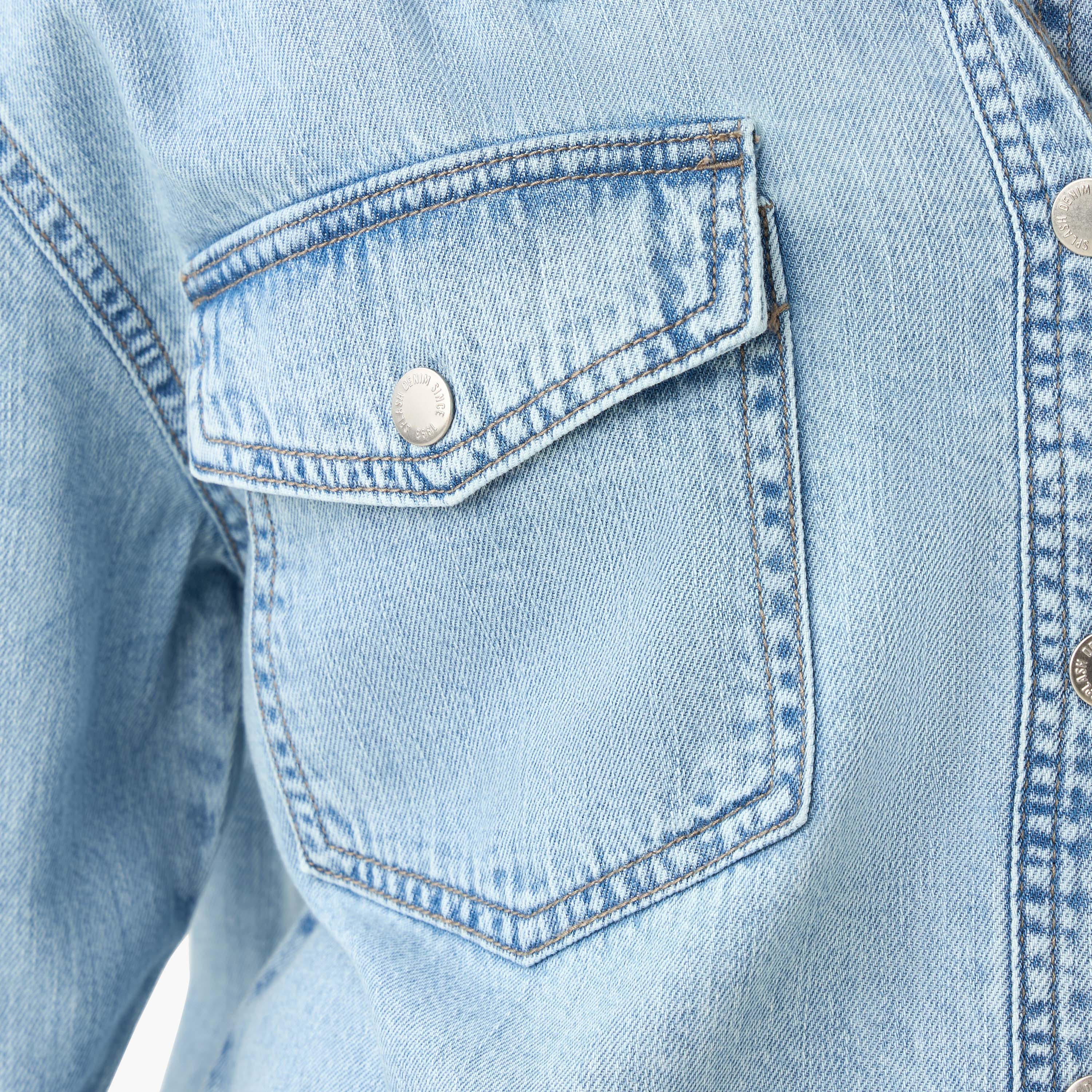 Oversized Cotton Denim Shirt with Chest Pockets-women-clothing-shirtsandblouses-shirts-image-6