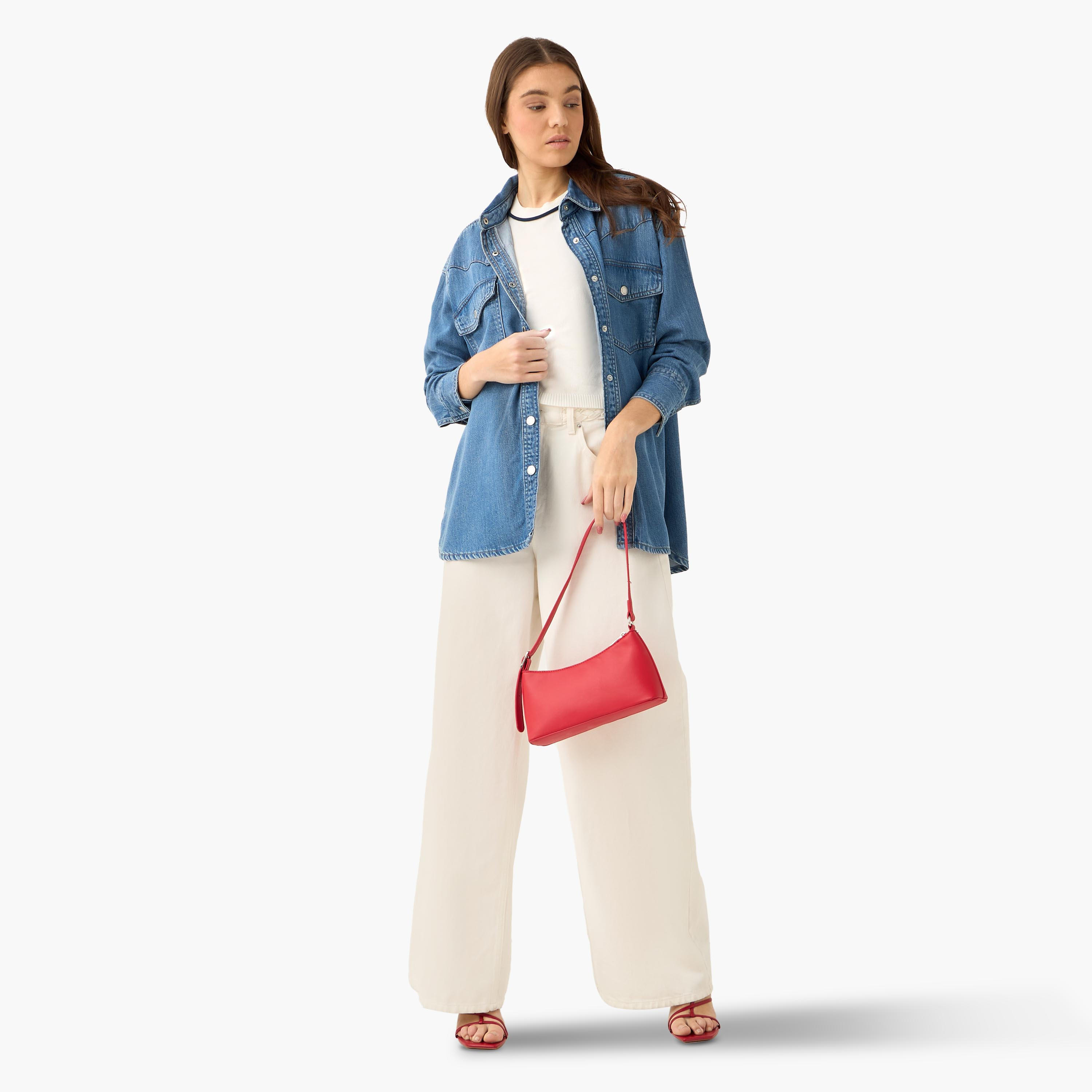 Oversized Cotton Denim Shirt with Chest Pockets-women-clothing-shirtsandblouses-shirts-image-4