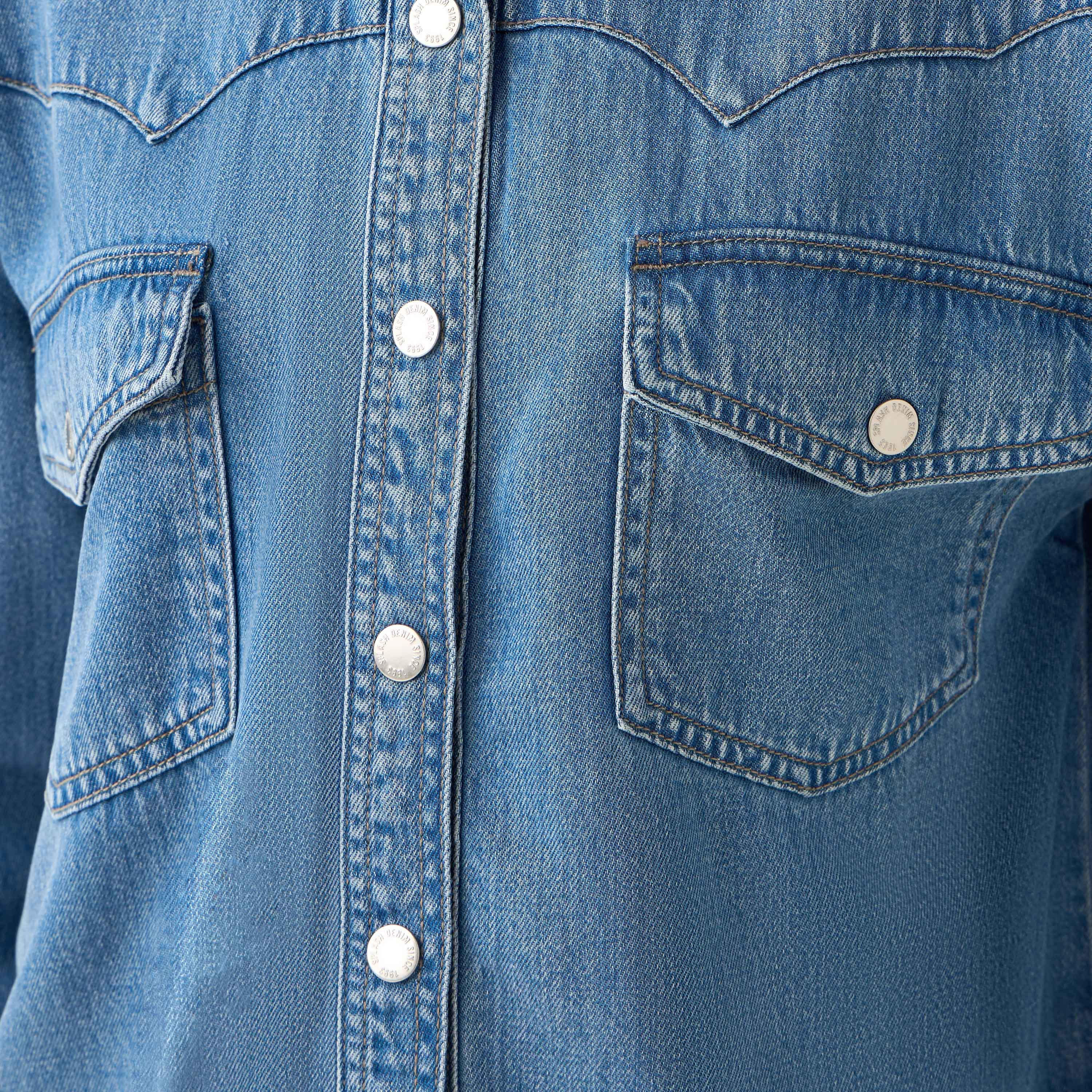 Oversized Cotton Denim Shirt with Chest Pockets-women-clothing-shirtsandblouses-shirts-image-7