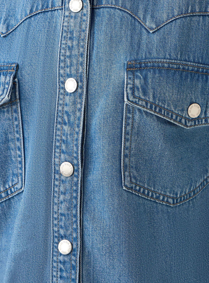 Oversized Cotton Denim Shirt with Chest Pockets-women-clothing-shirtsandblouses-shirts-image-7