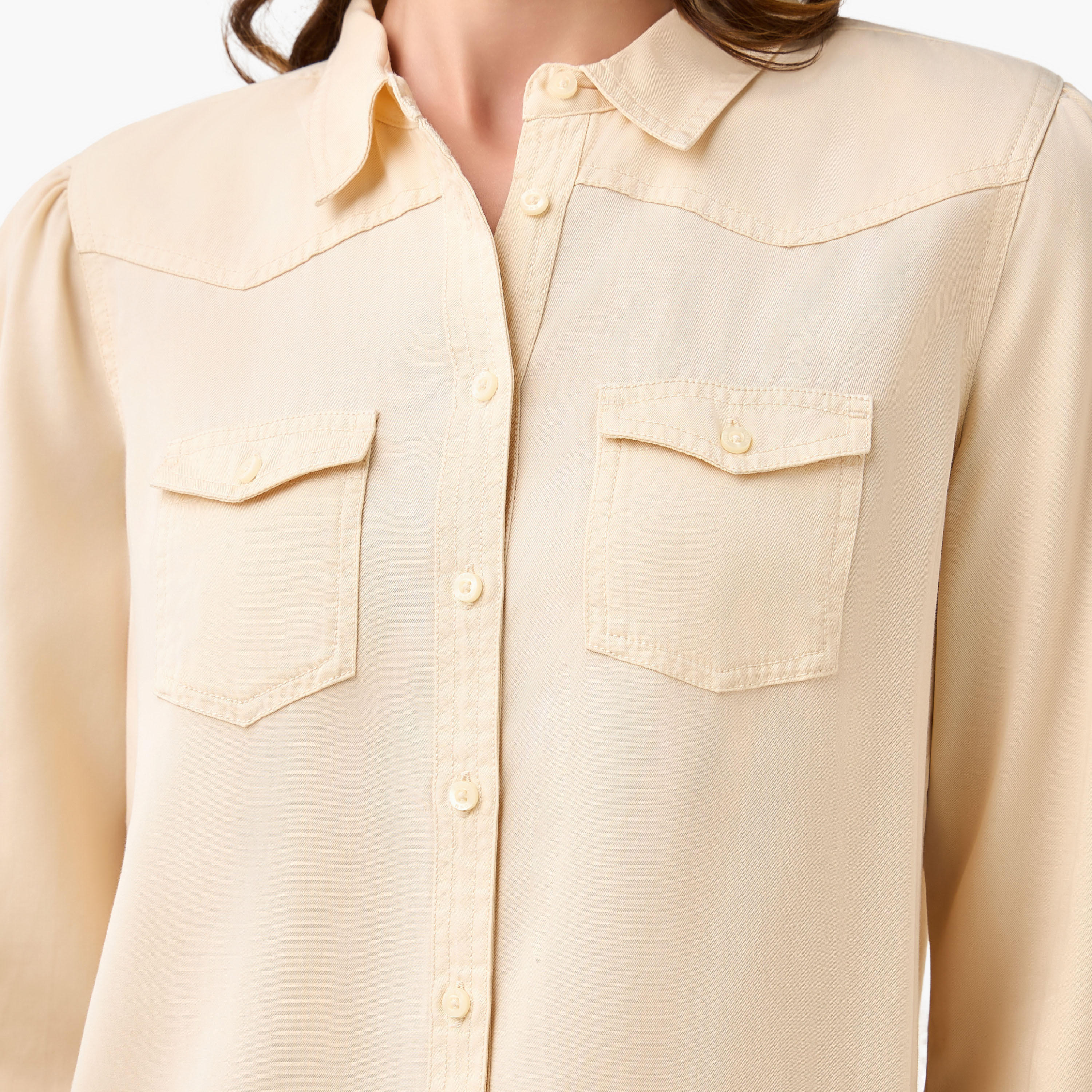 قميص دينم ليوسيل بقصّة عادية مع جيوب-women-clothing-shirtsandblouses-shirts-image-5