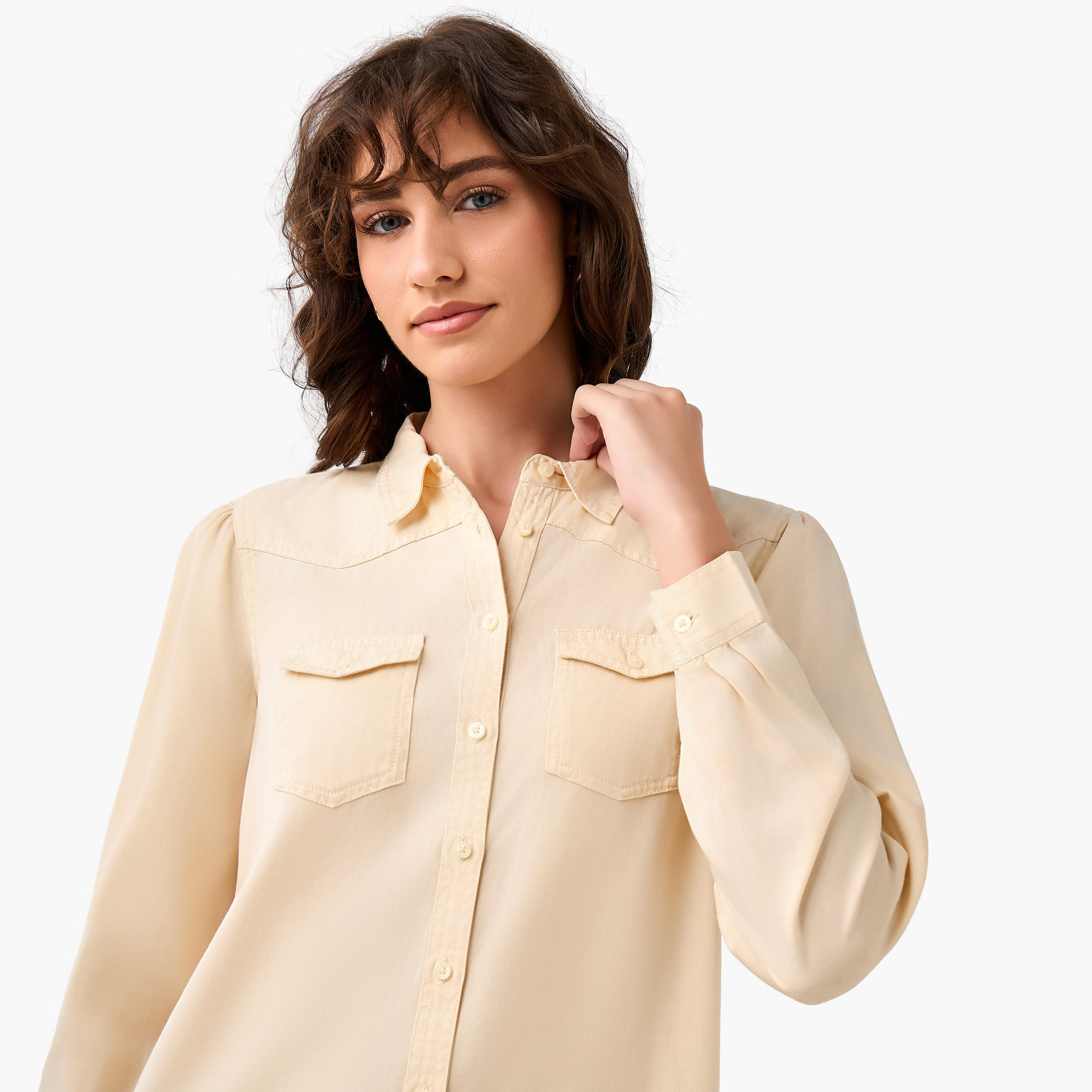 قميص دينم ليوسيل بقصّة عادية مع جيوب-women-clothing-shirtsandblouses-shirts-image-6