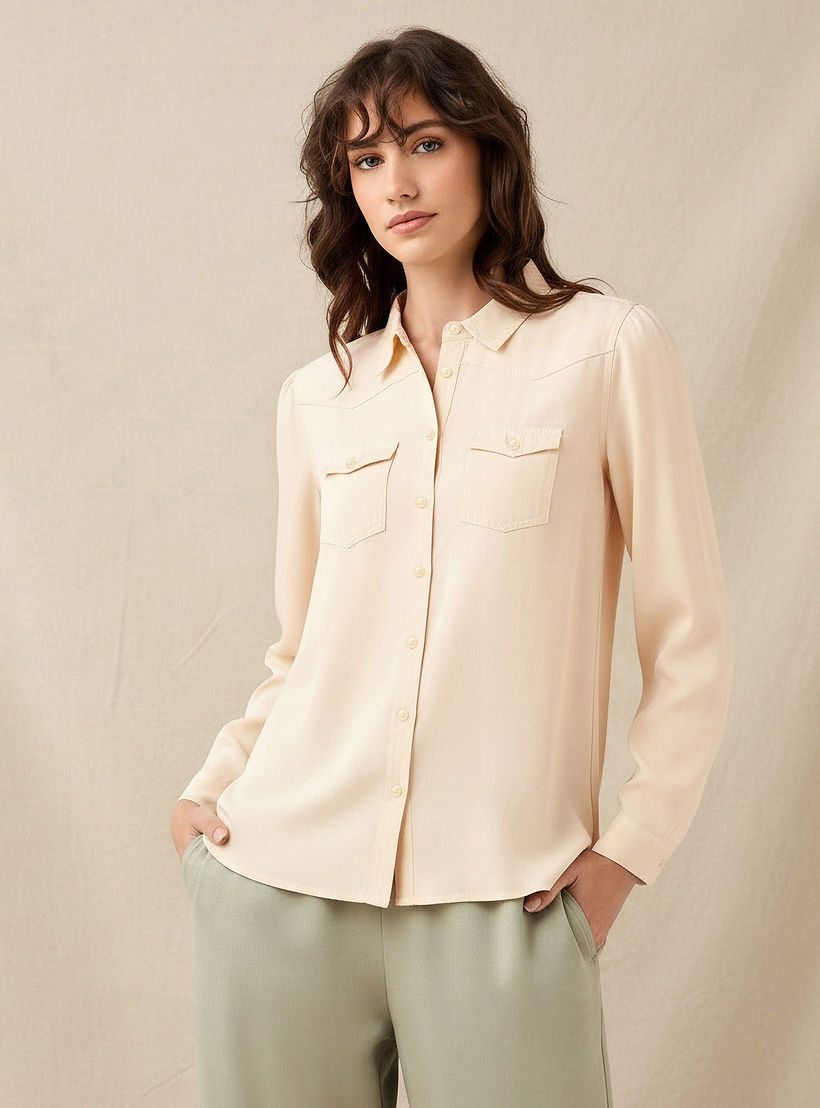 قميص دينم ليوسيل بقصّة عادية مع جيوب-women-clothing-shirtsandblouses-shirts-image-1