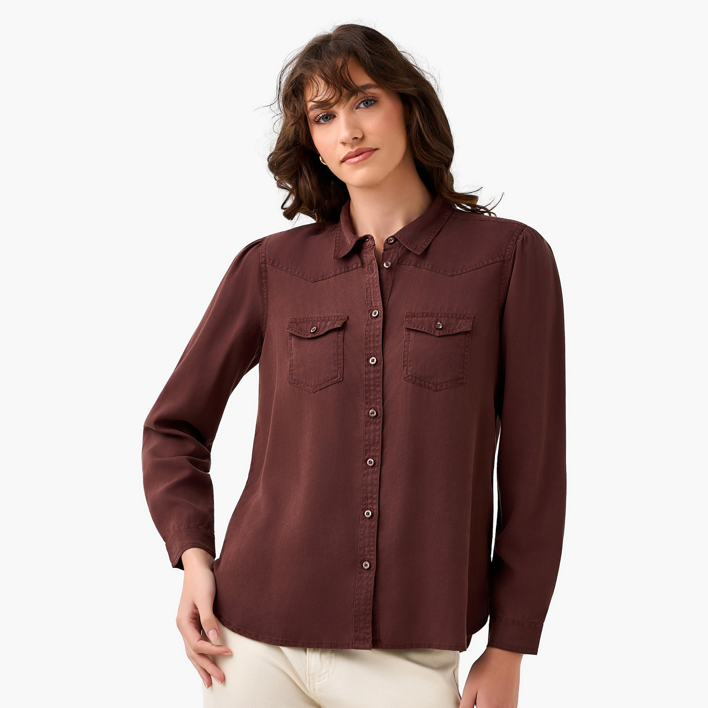 قميص دينم ليوسيل بقصّة عادية مع جيوب-women-clothing-shirtsandblouses-shirts-image-2