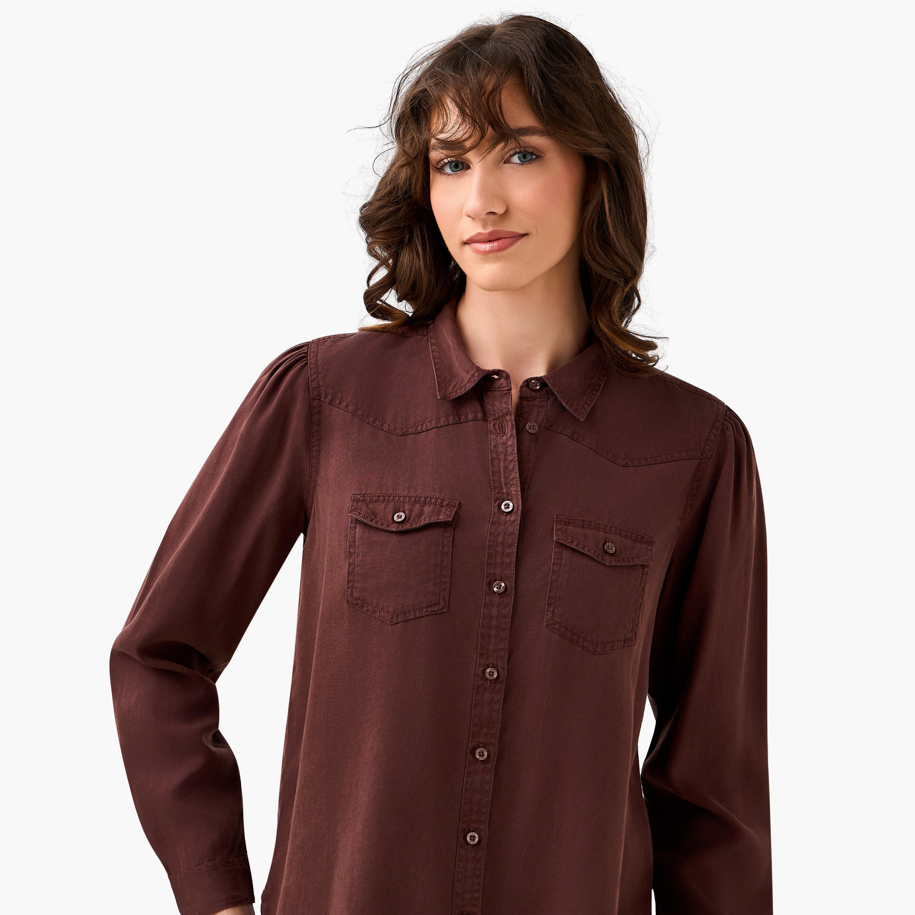 قميص دينم ليوسيل بقصّة عادية مع جيوب-women-clothing-shirtsandblouses-shirts-image-5
