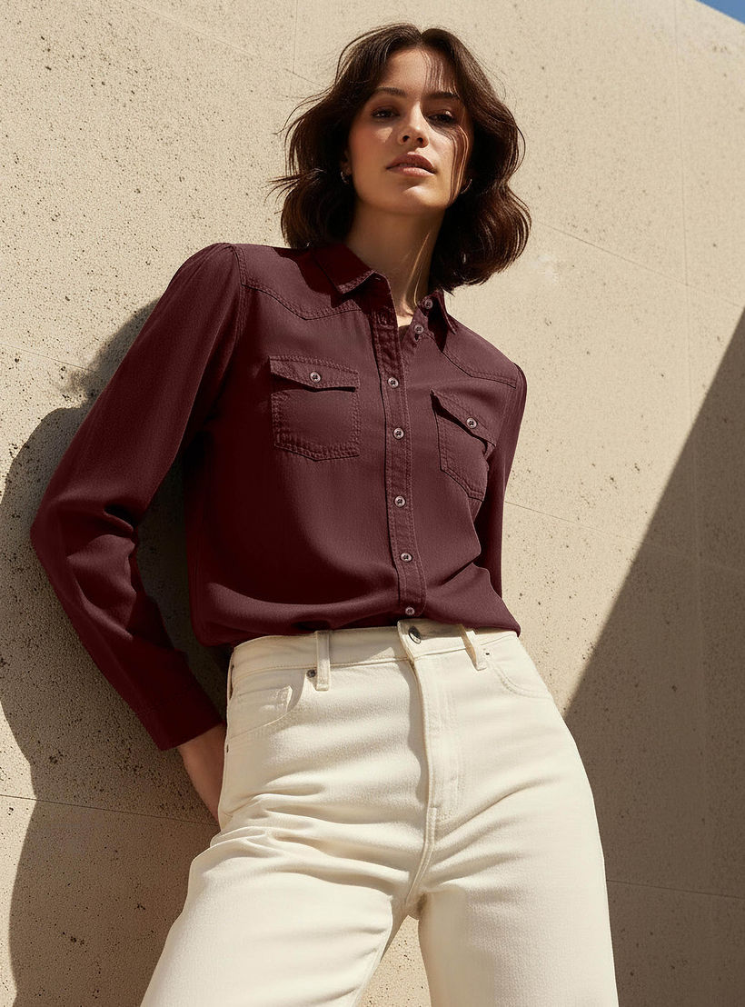 قميص دينم ليوسيل بقصّة عادية مع جيوب-women-clothing-shirtsandblouses-shirts-image-1