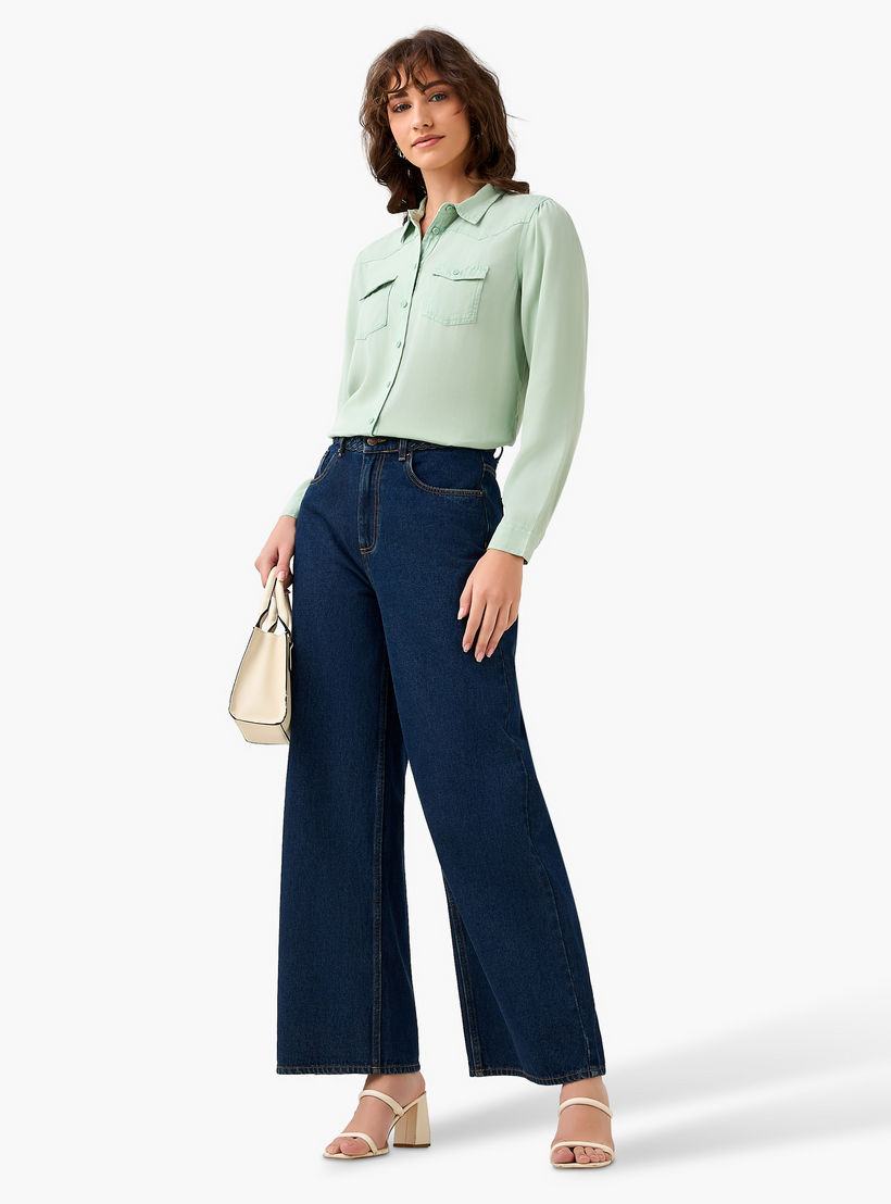 Regular Fit Lyocell Denim Shirt with Pockets-women-clothing-shirtsandblouses-shirts-image-3