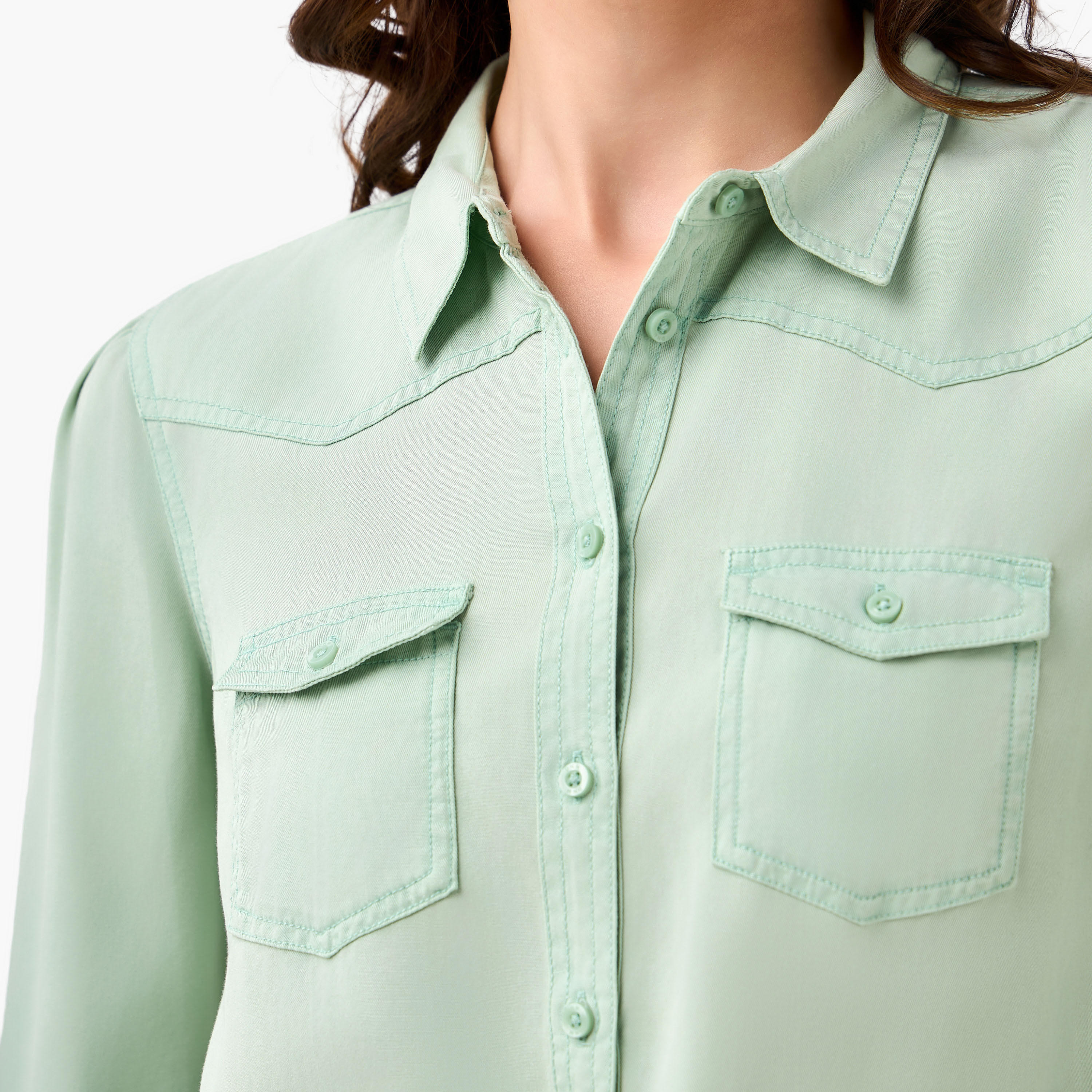 Regular Fit Lyocell Denim Shirt with Pockets-women-clothing-shirtsandblouses-shirts-image-4
