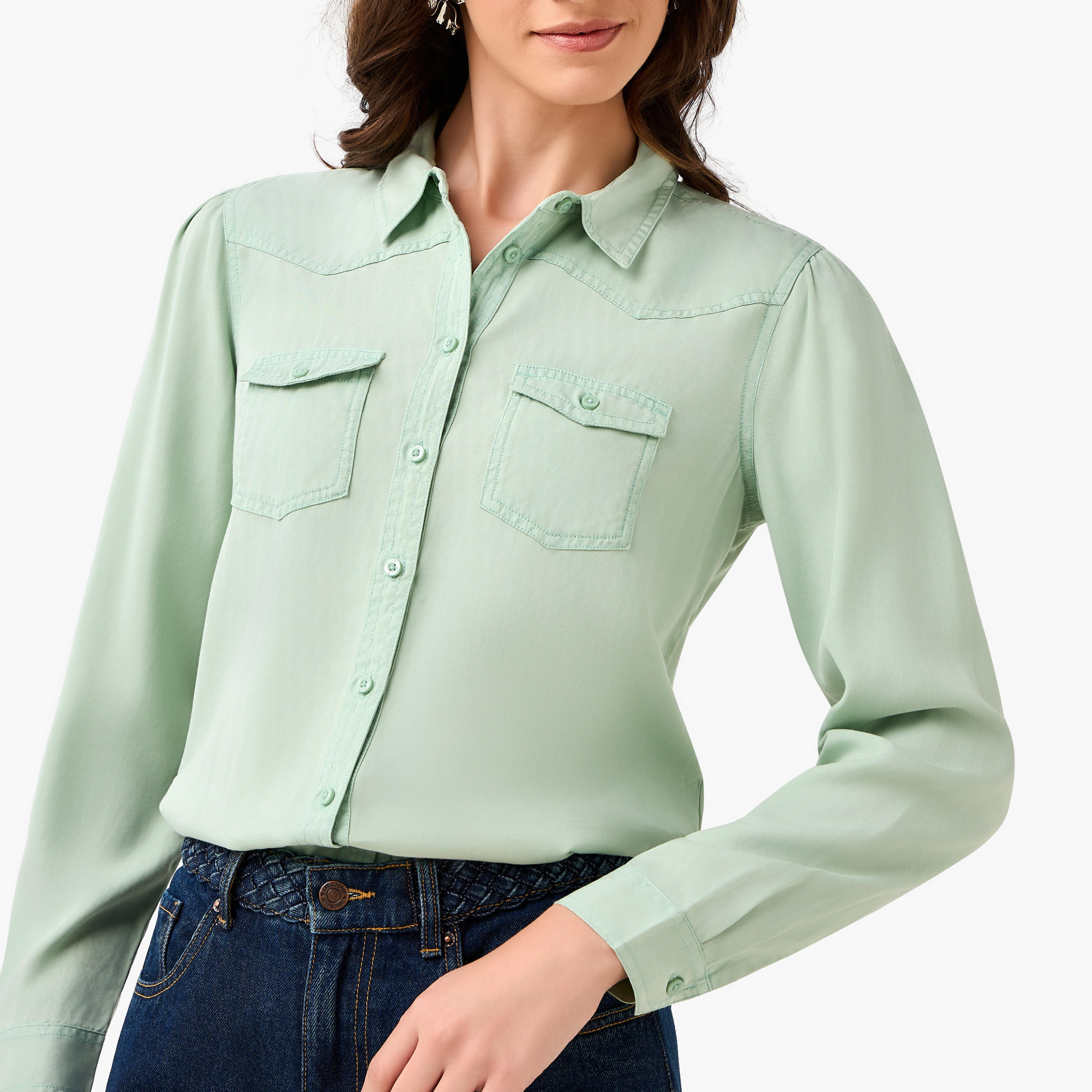 Regular Fit Lyocell Denim Shirt with Pockets-women-clothing-shirtsandblouses-shirts-image-6