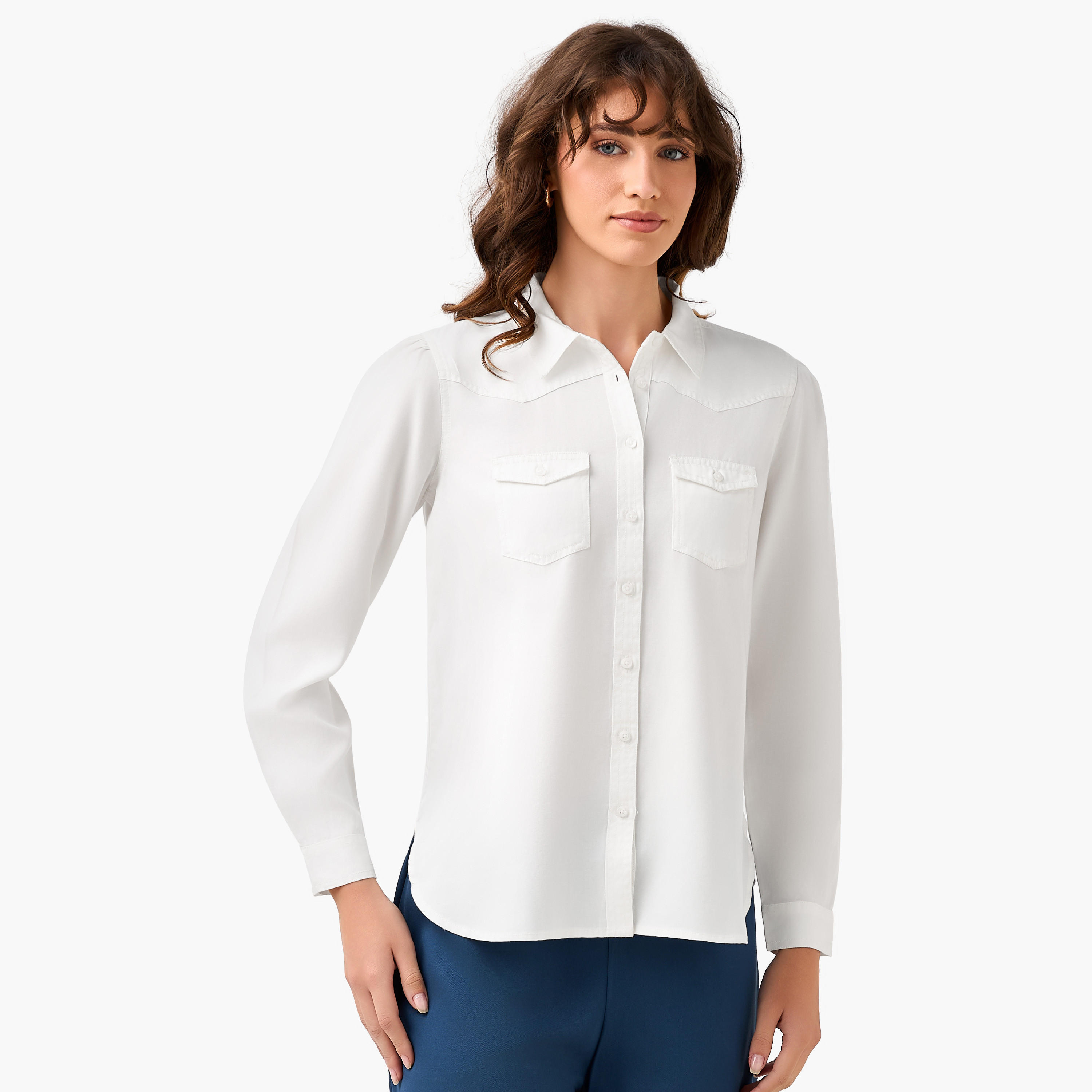 Regular Fit Lyocell Denim Shirt with Pockets-women-clothing-shirtsandblouses-shirts-image-3