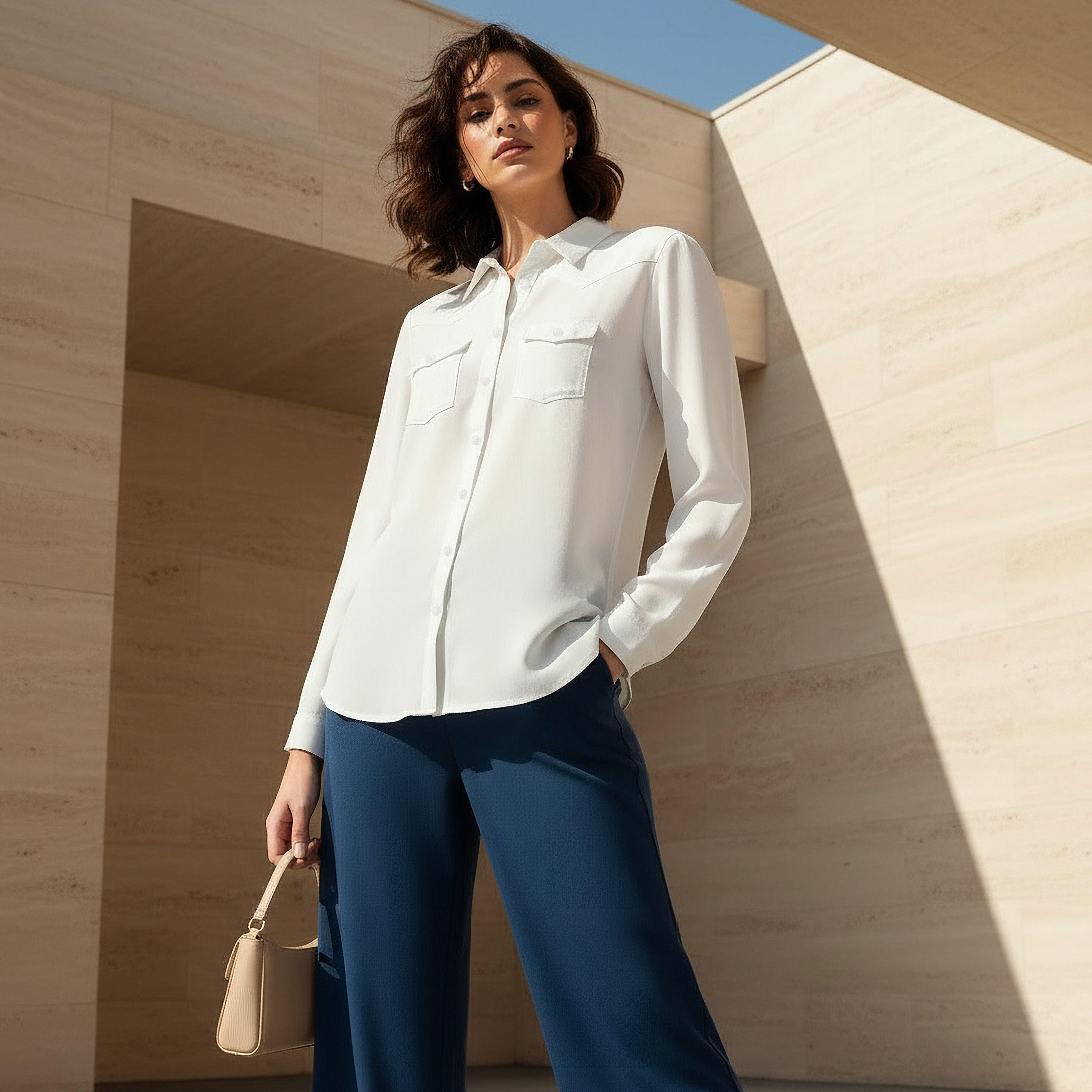 قميص دينم ليوسيل بقصّة عادية مع جيوب-women-clothing-shirtsandblouses-shirts-image-1