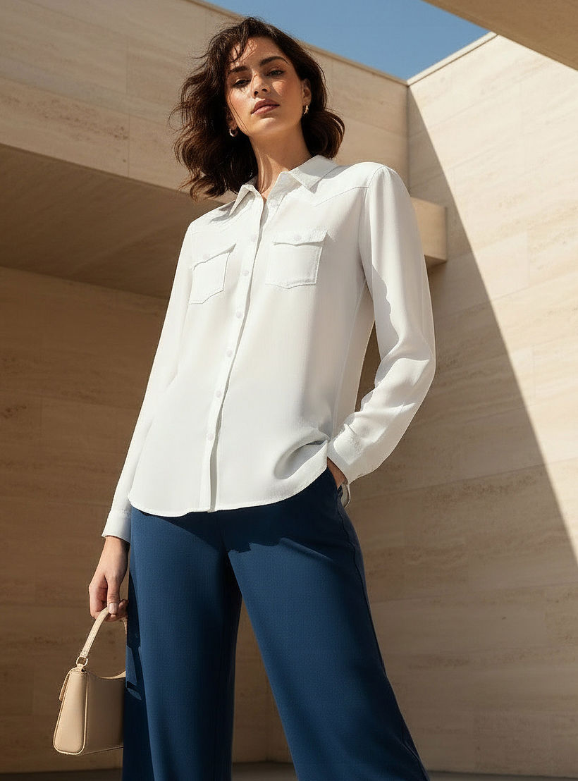 قميص دينم ليوسيل بقصّة عادية مع جيوب-women-clothing-shirtsandblouses-shirts-image-1