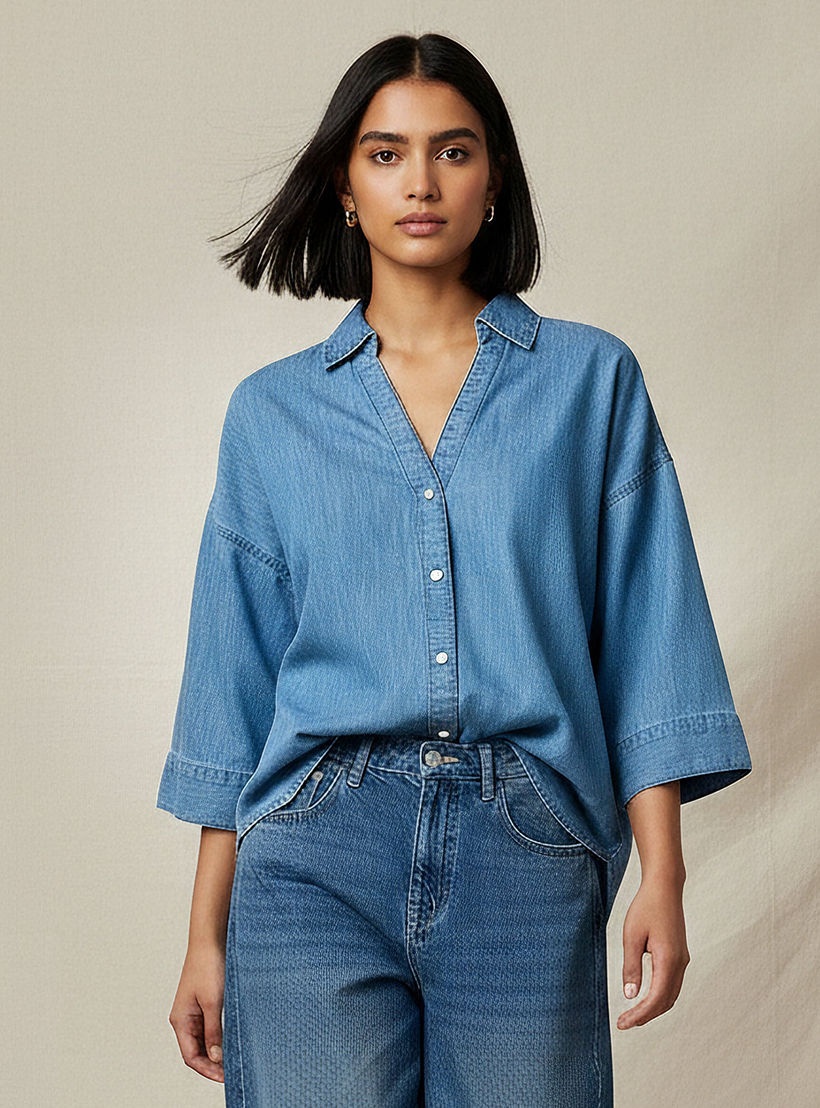 Regular Fit Drop Shoulder Top with Collar-women-clothing-shirtsandblouses-shirts-image-1