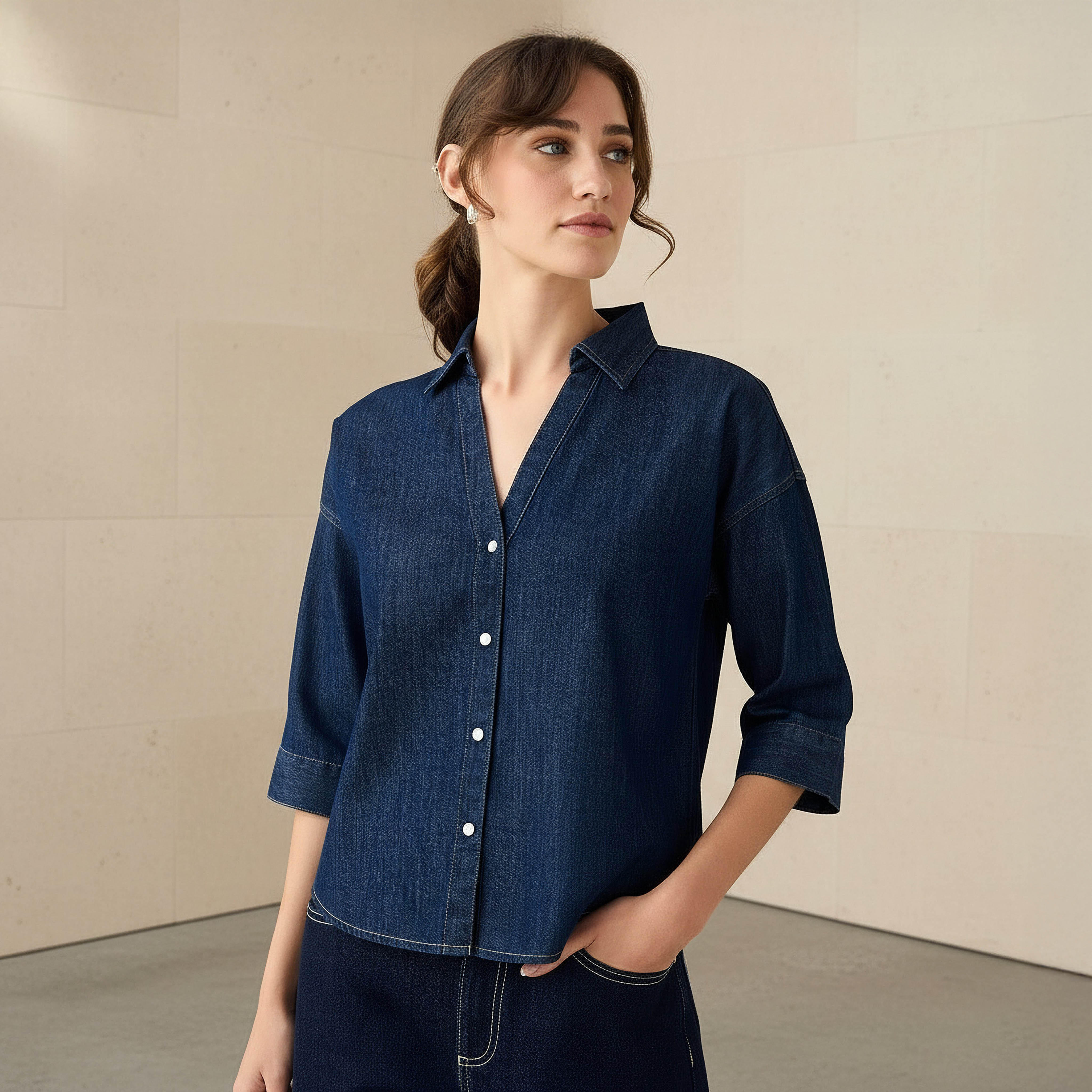 Regular Fit Drop Shoulder Top with Collar-women-clothing-shirtsandblouses-shirts-image-1