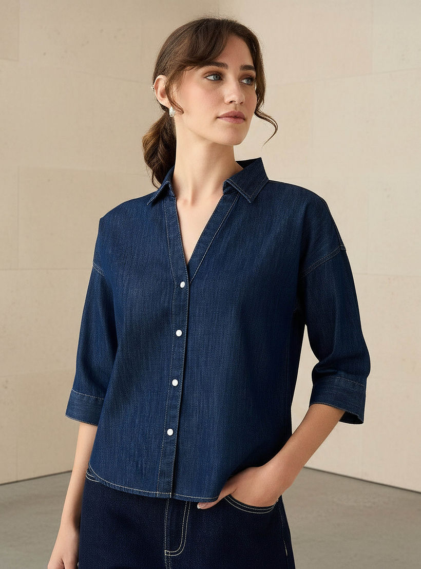 Regular Fit Drop Shoulder Top with Collar-women-clothing-shirtsandblouses-shirts-image-1