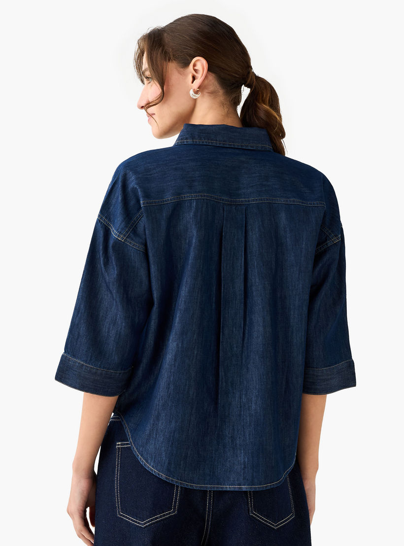 Regular Fit Drop Shoulder Top with Collar-women-clothing-shirtsandblouses-shirts-image-3