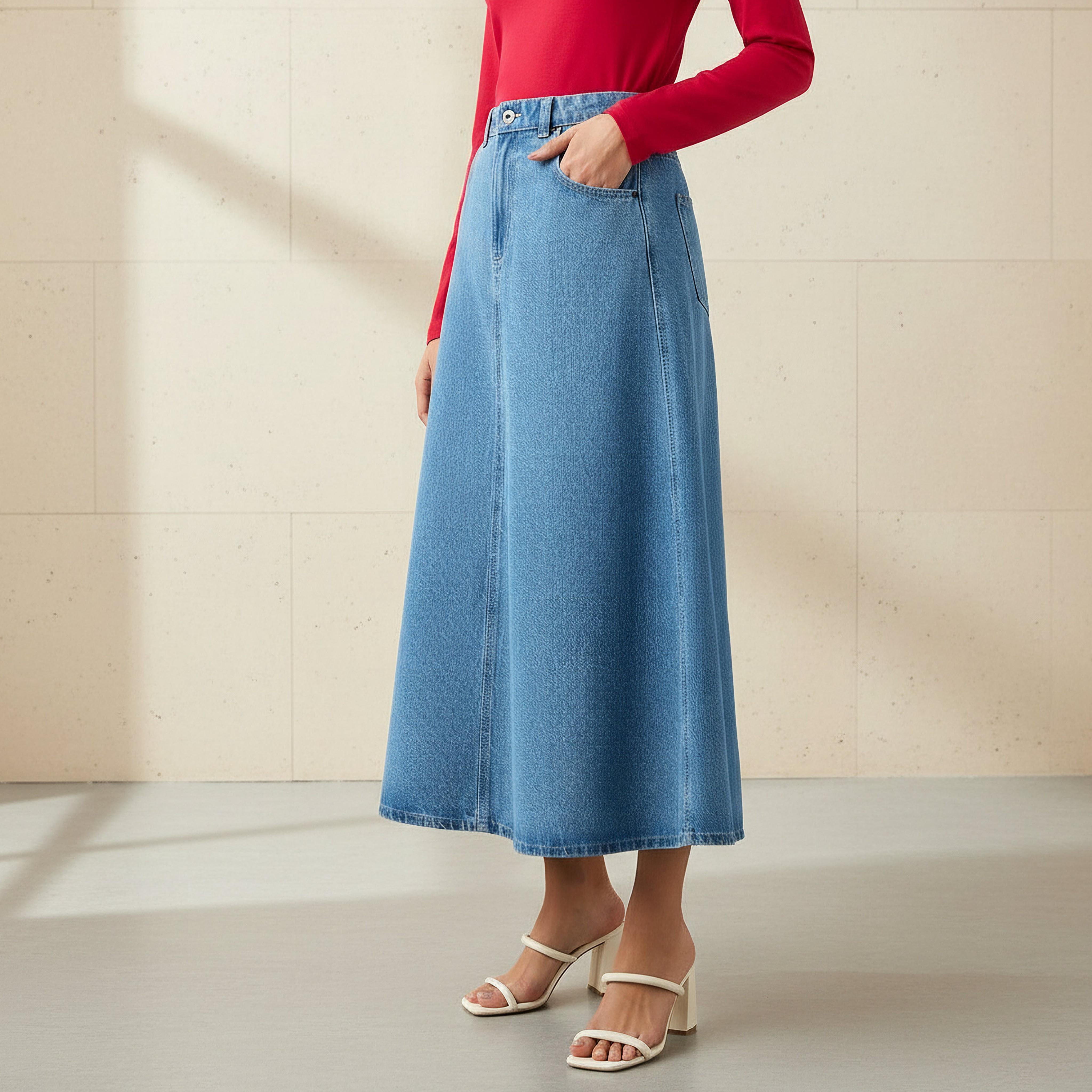 A-Line Denim Midi Skirt with Pockets-women-clothing-bottoms-skirts-image-1