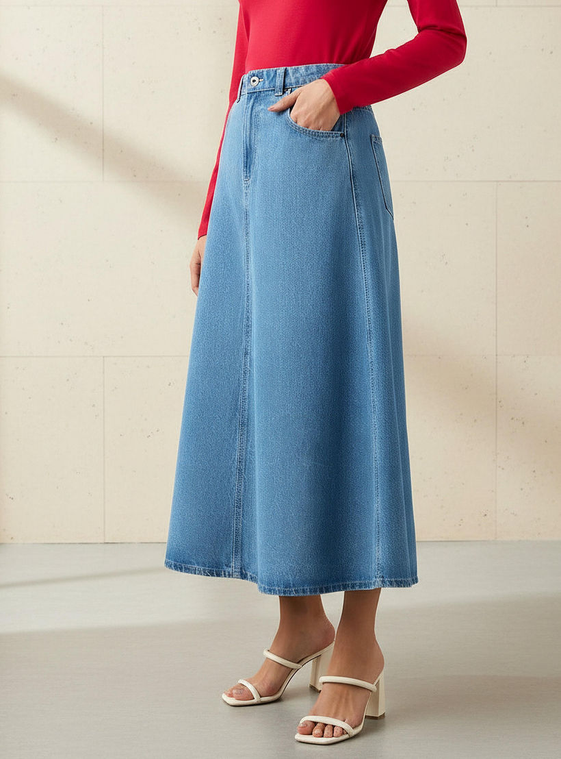 A-Line Denim Midi Skirt with Pockets-women-clothing-bottoms-skirts-image-1