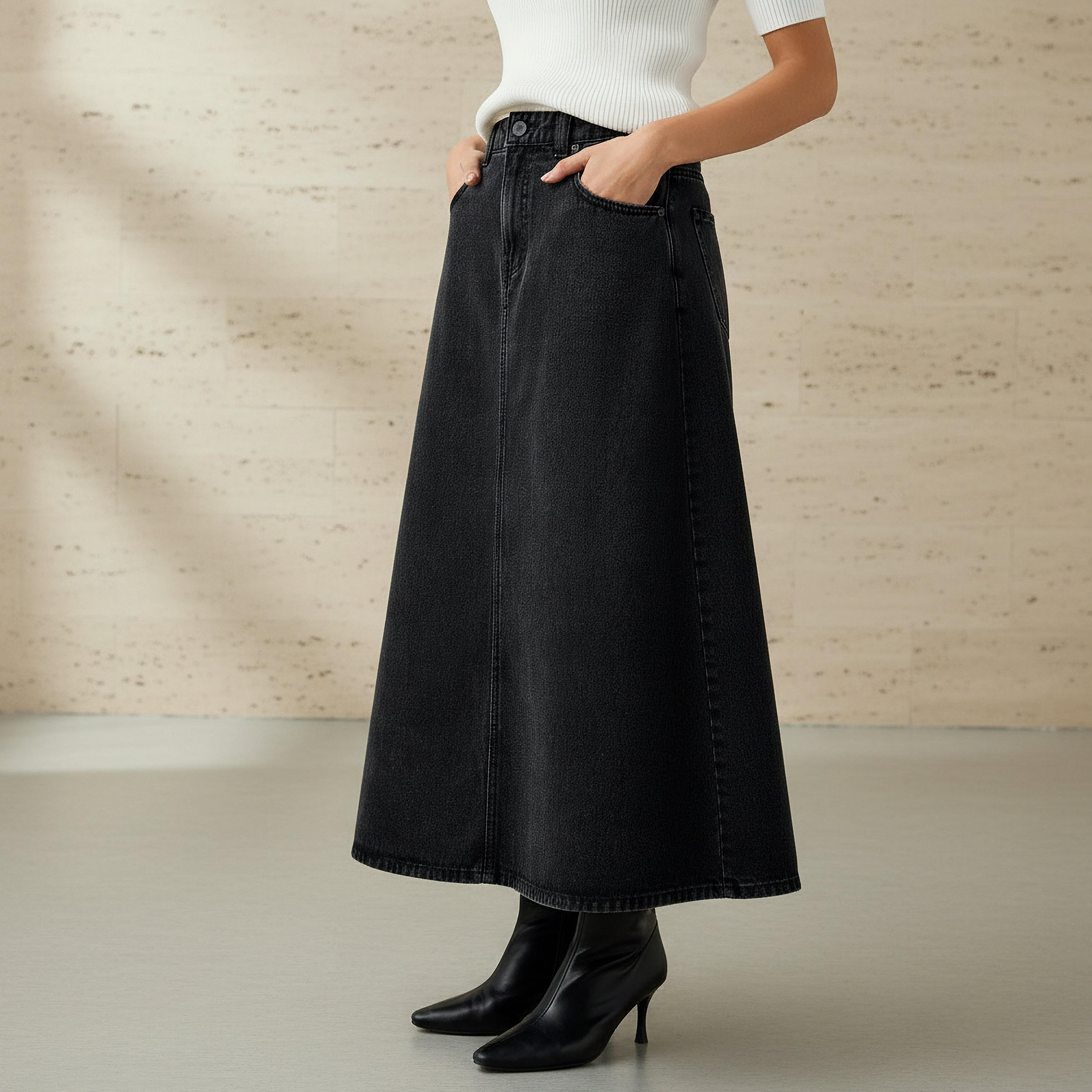 A-Line Denim Midi Skirt with Pockets-women-clothing-bottoms-skirts-image-1