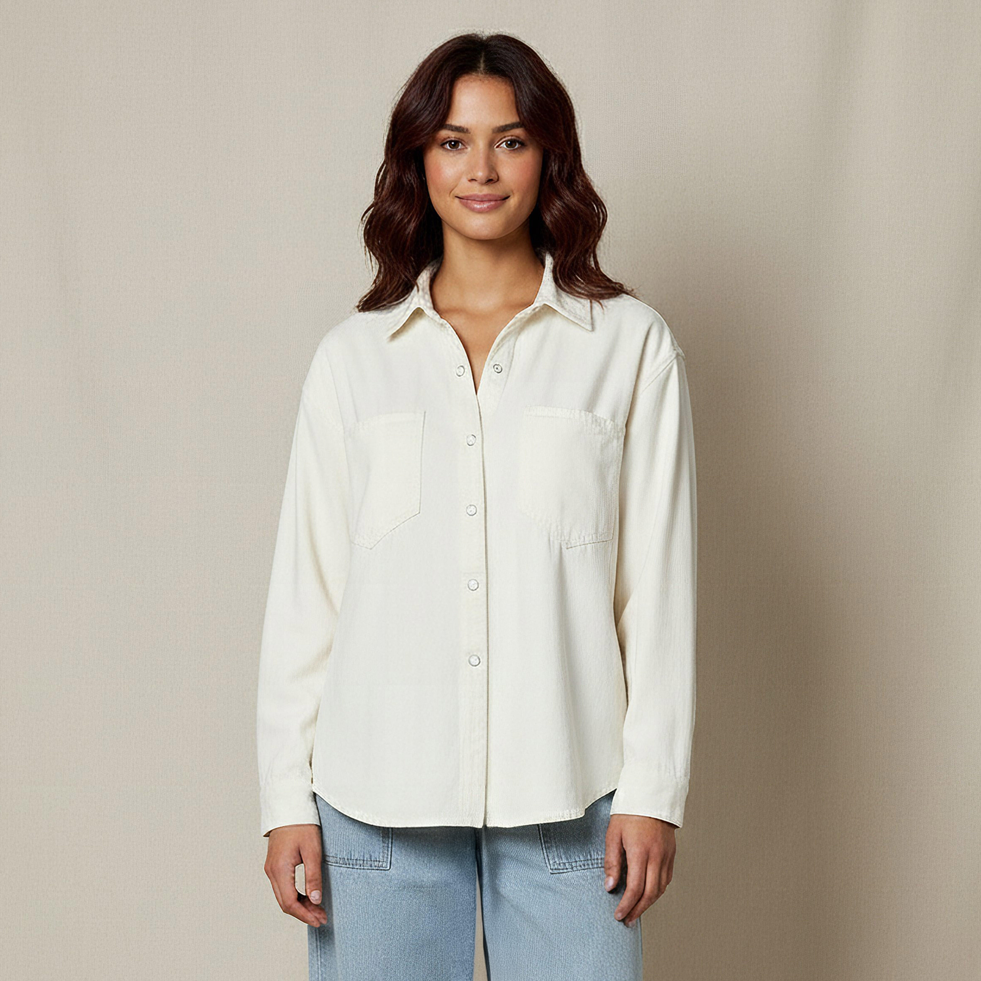 قميص دينم قطن بقصة واسعة وجيوب-women-clothing-shirtsandblouses-shirts-image-1