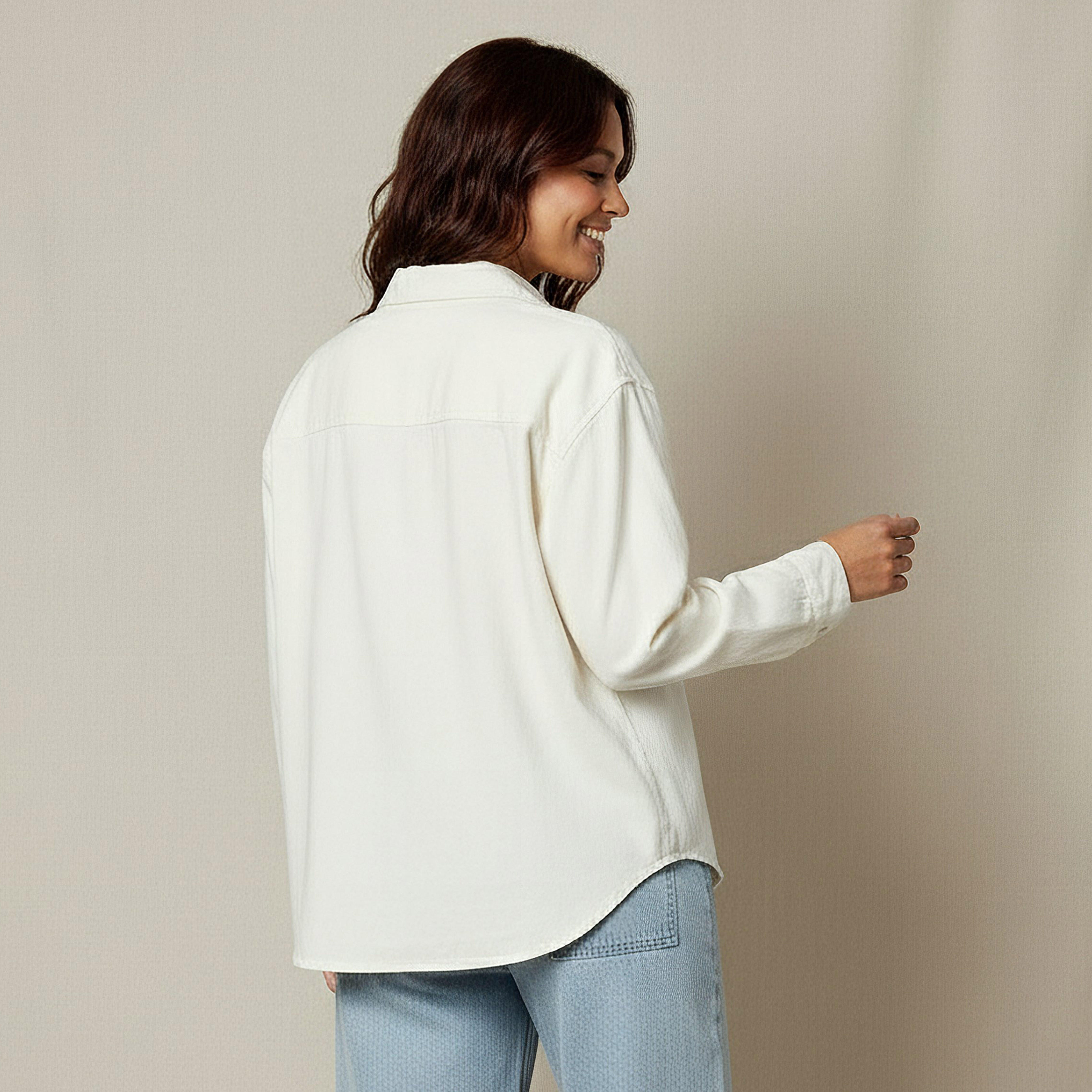 Oversized Fit Cotton Denim Shirt with Pocket-women-clothing-shirtsandblouses-shirts-image-3