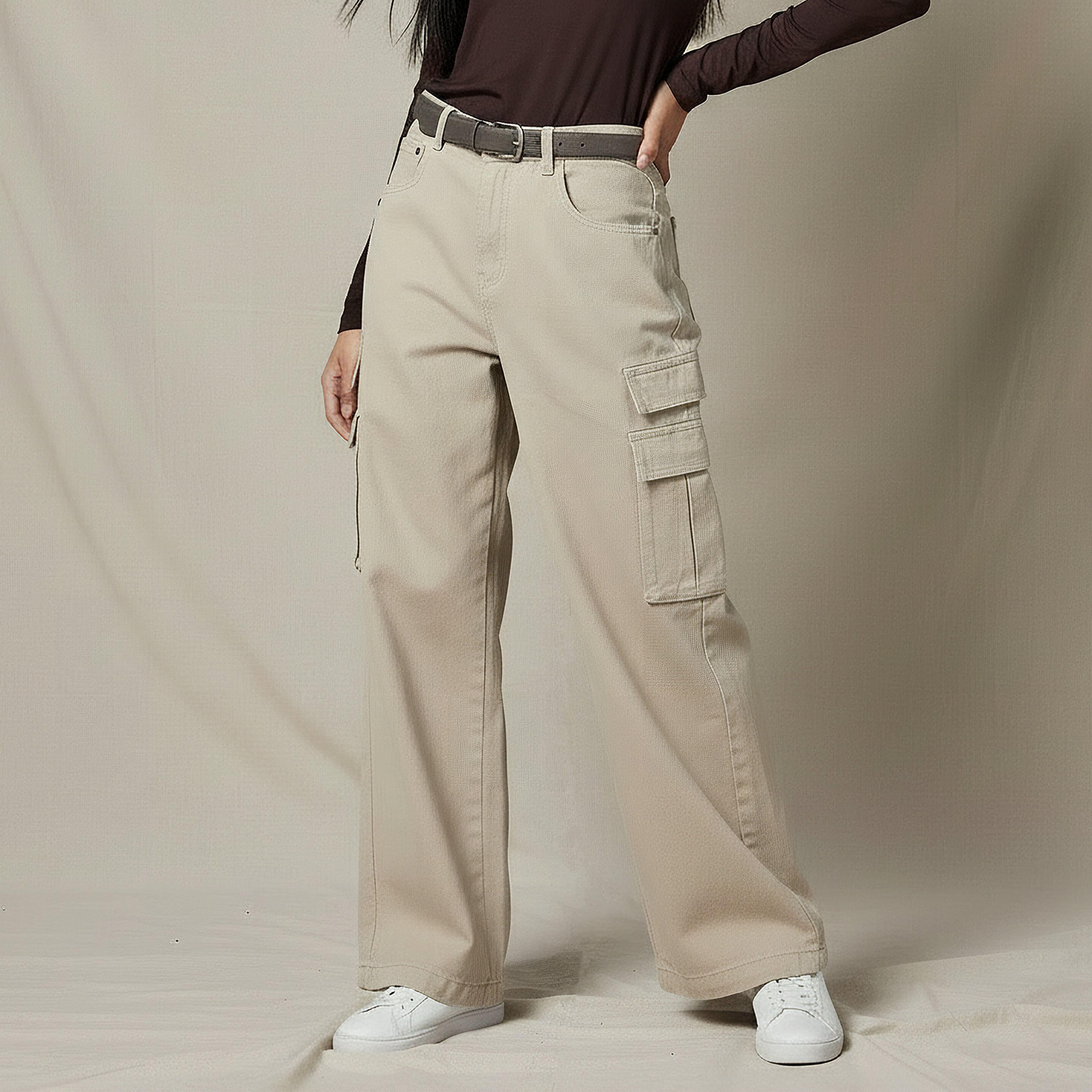 بنطلون جينز قطن بجيوب كارجو-women-clothing-bottoms-jeans-image-1