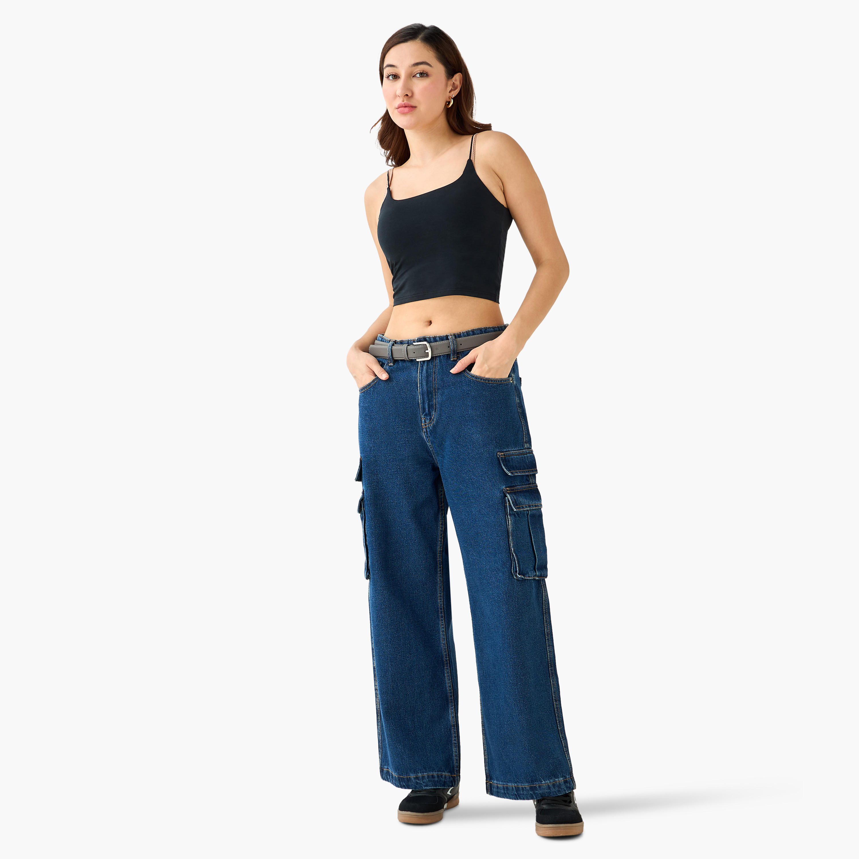 بنطلون جينز قطن بجيوب كارجو-women-clothing-bottoms-jeans-image-4