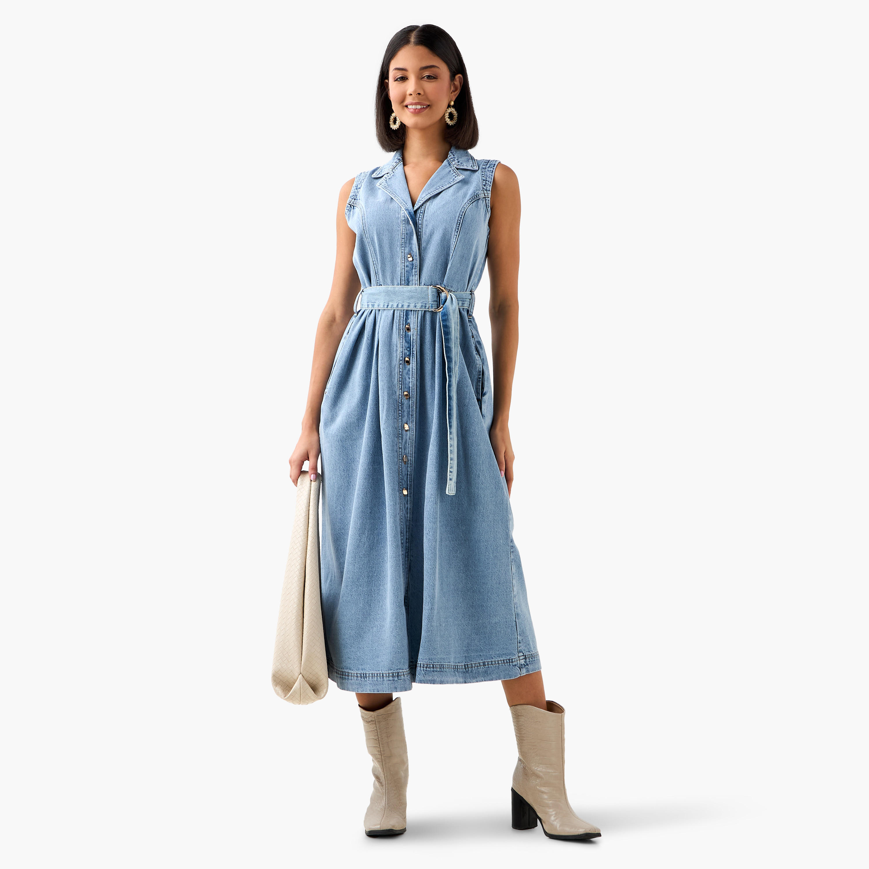 Denim Party Resort Shirt Dress With Belt-women-clothing-dresses-image-3