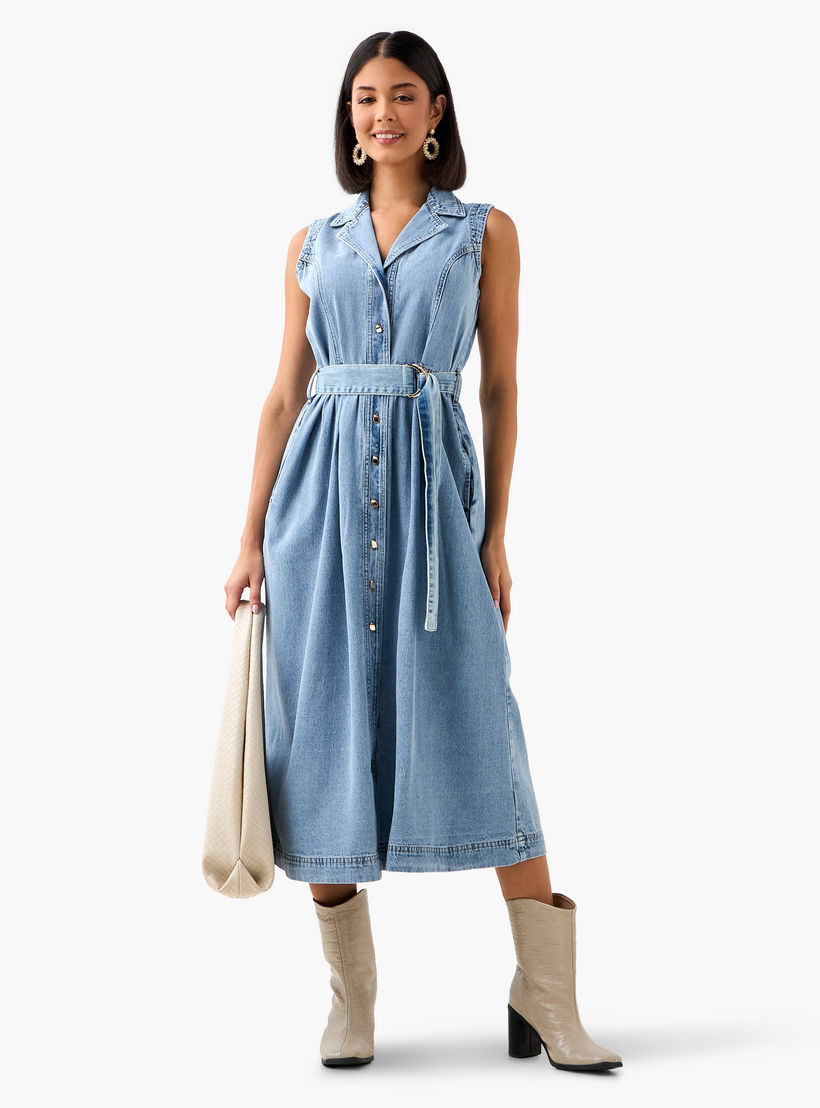 Denim Party Resort Shirt Dress With Belt-women-clothing-dresses-image-3